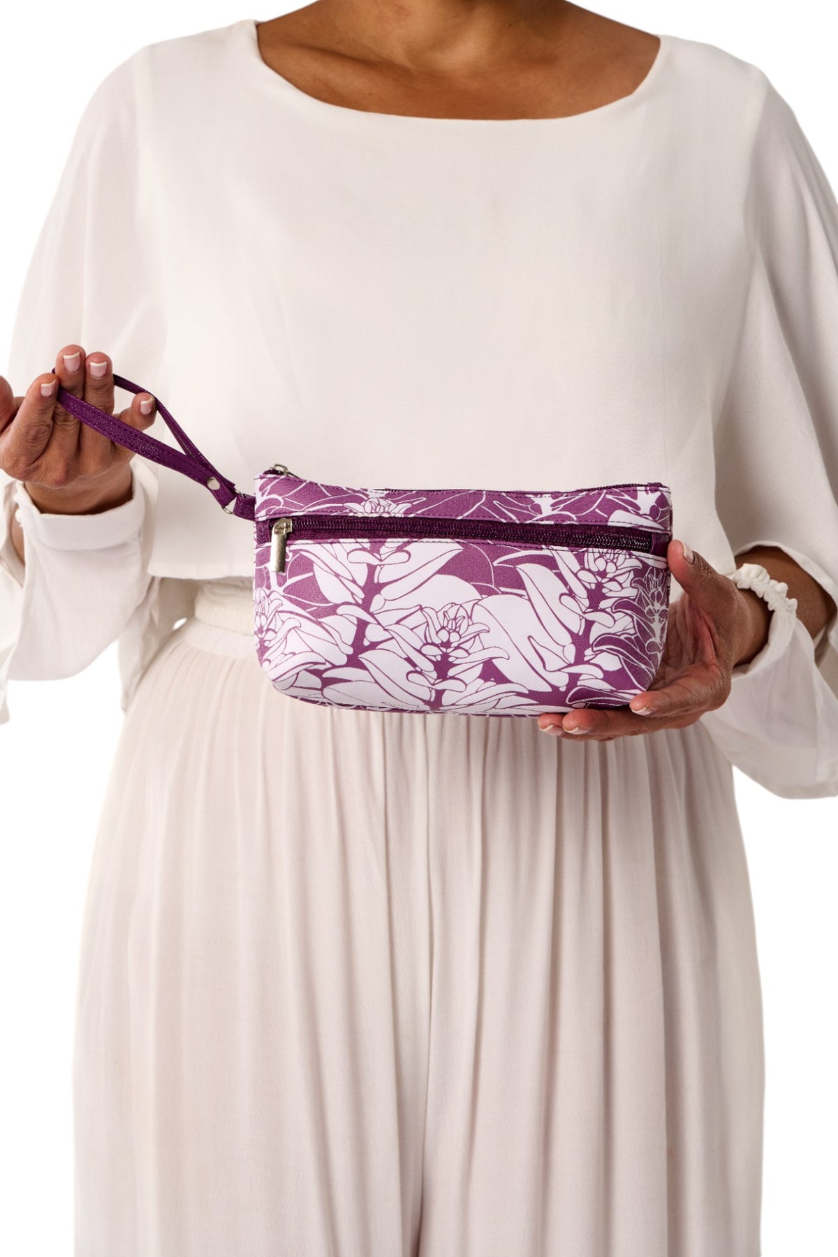 Long Zip Pouch - Liko in Argyle Purple &amp; Brilliant White