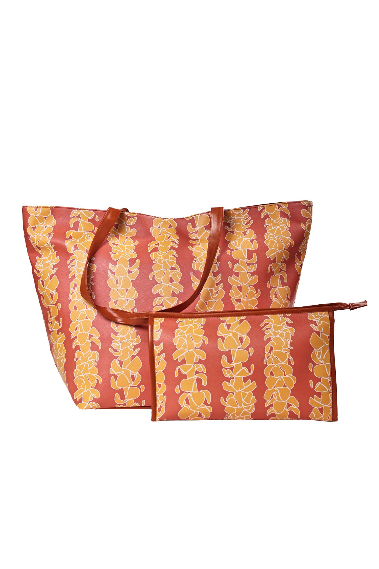 Pop-Up Mākeke - Manaola - Wailani Tote Bag - Lei Puakenikeni in Apricot Brandy - Front View