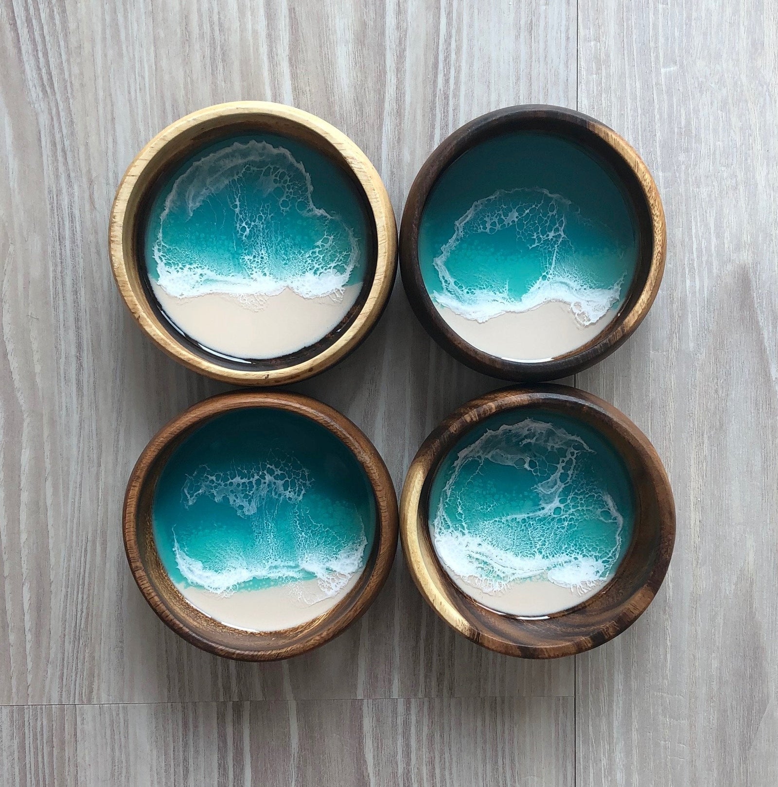 Pop-Up Mākeke - Marr Artworks - Resin Acacia Wood Bowl - Multiple Aqua