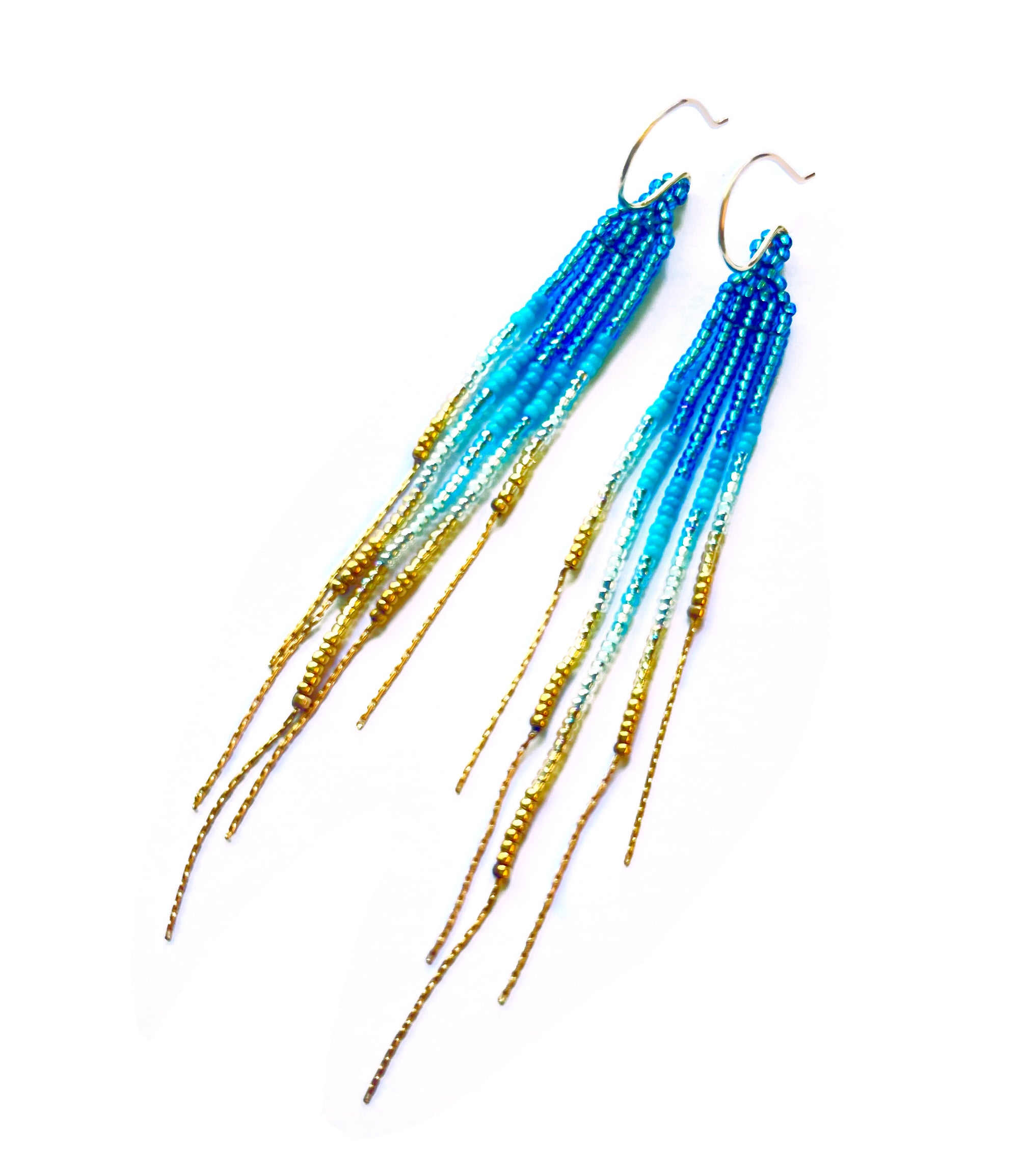 Pop-Up Mākeke - Maui Swan Designs - 3” Beaded Earrings with 14k Gold filled Fringe - Teal