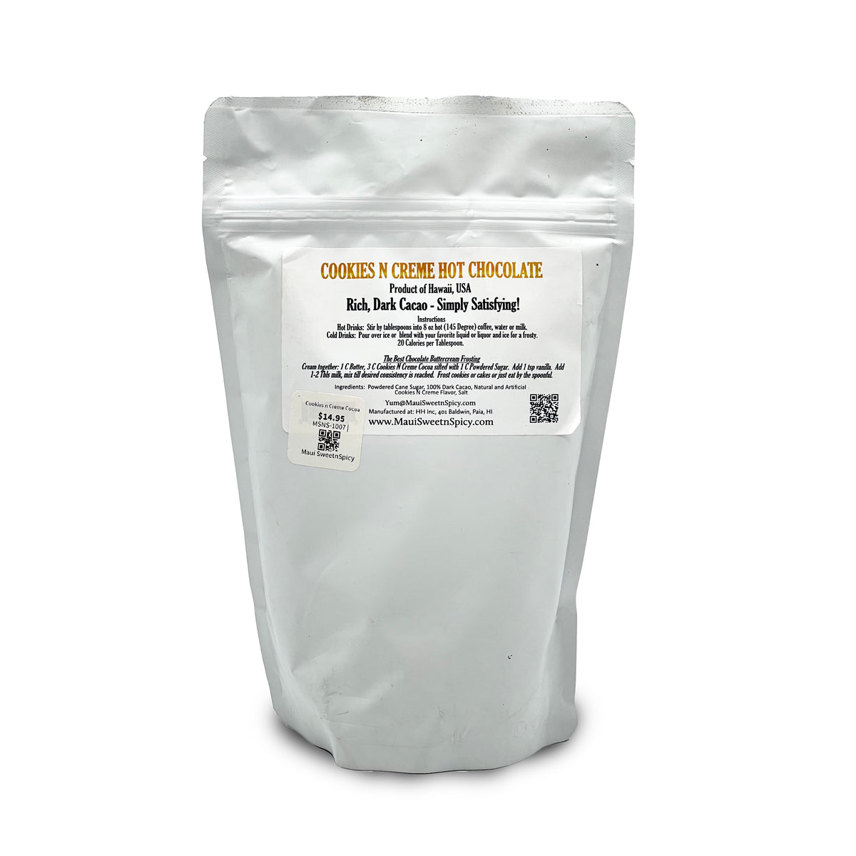 Pop-Up Mākeke - Maui SweetnSpicy - Cookies n Creme Cocoa - Back View