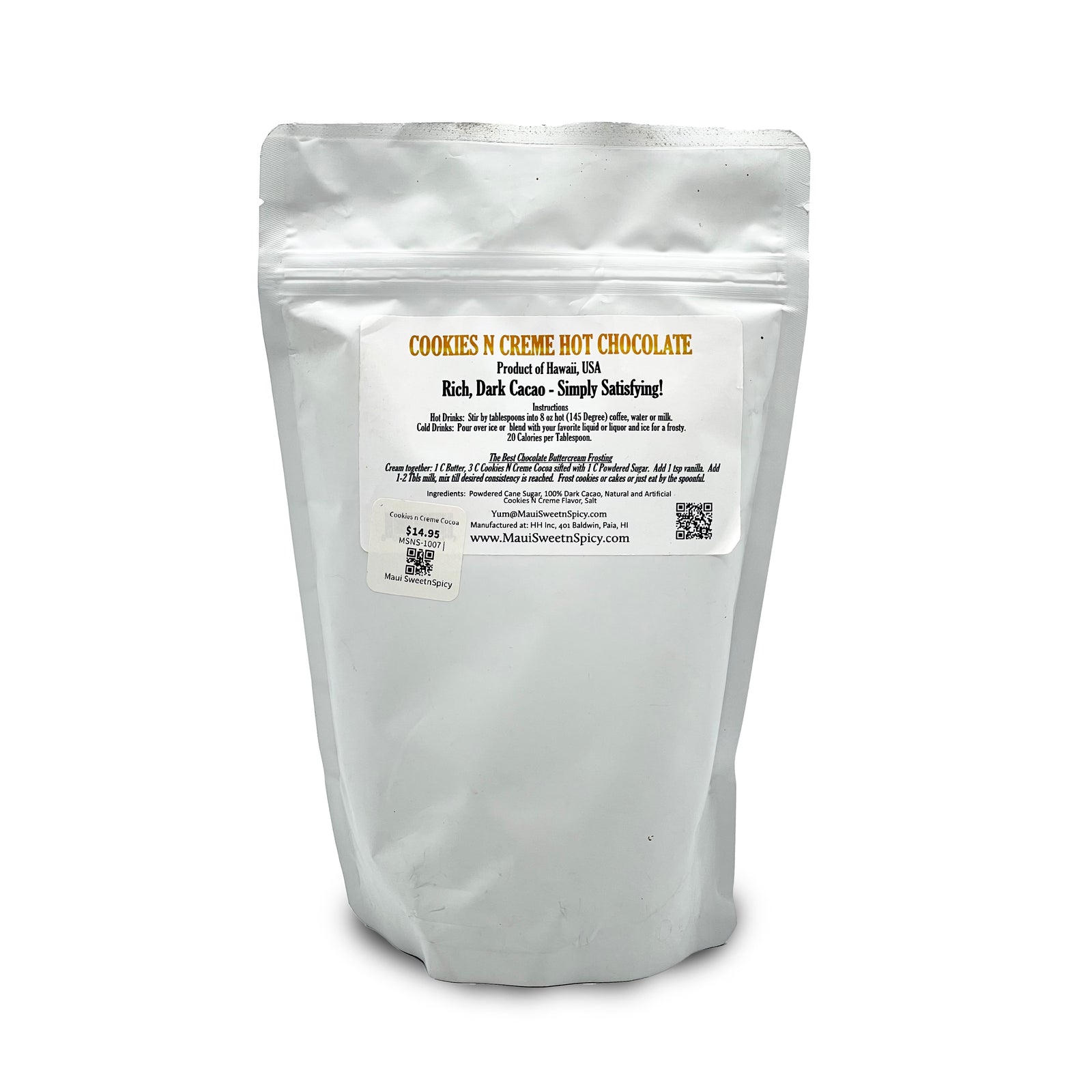 Pop-Up Mākeke - Maui SweetnSpicy - Cookies n Creme Cocoa - Back View