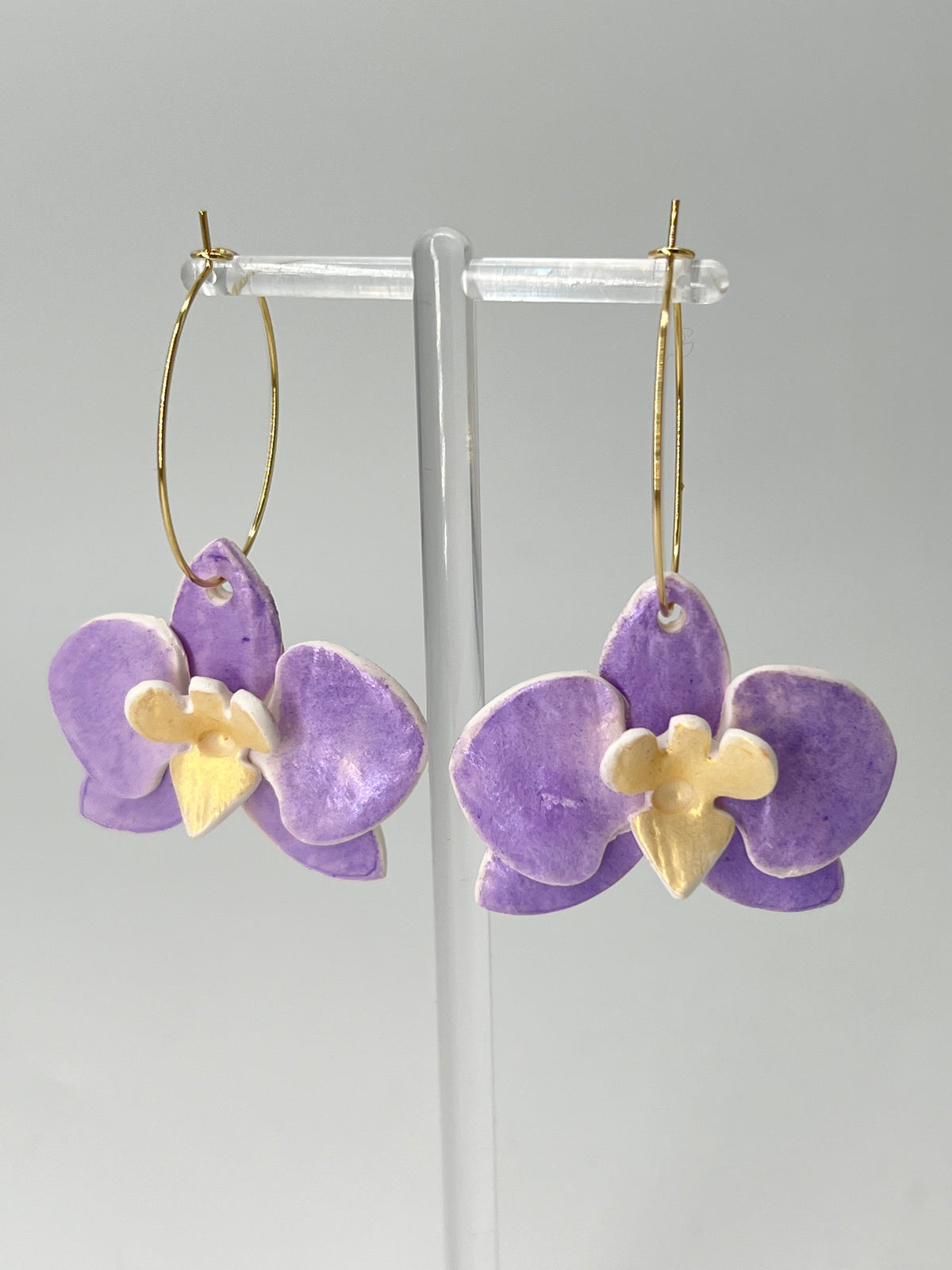 Pop-Up Mākeke - Moani&#39;s Creations - Orchid Dangle Earrings - Purple - Front View