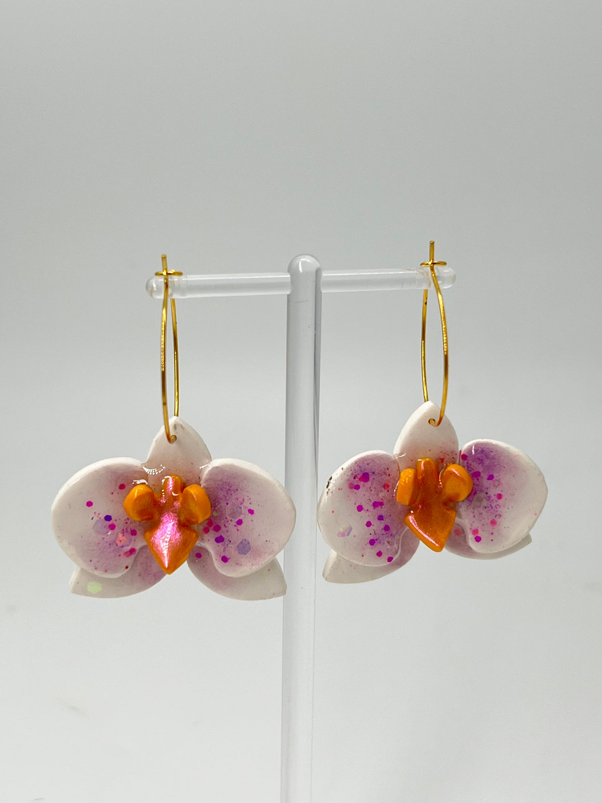 Orchid Dangle Earrings - Purple &amp; Orange