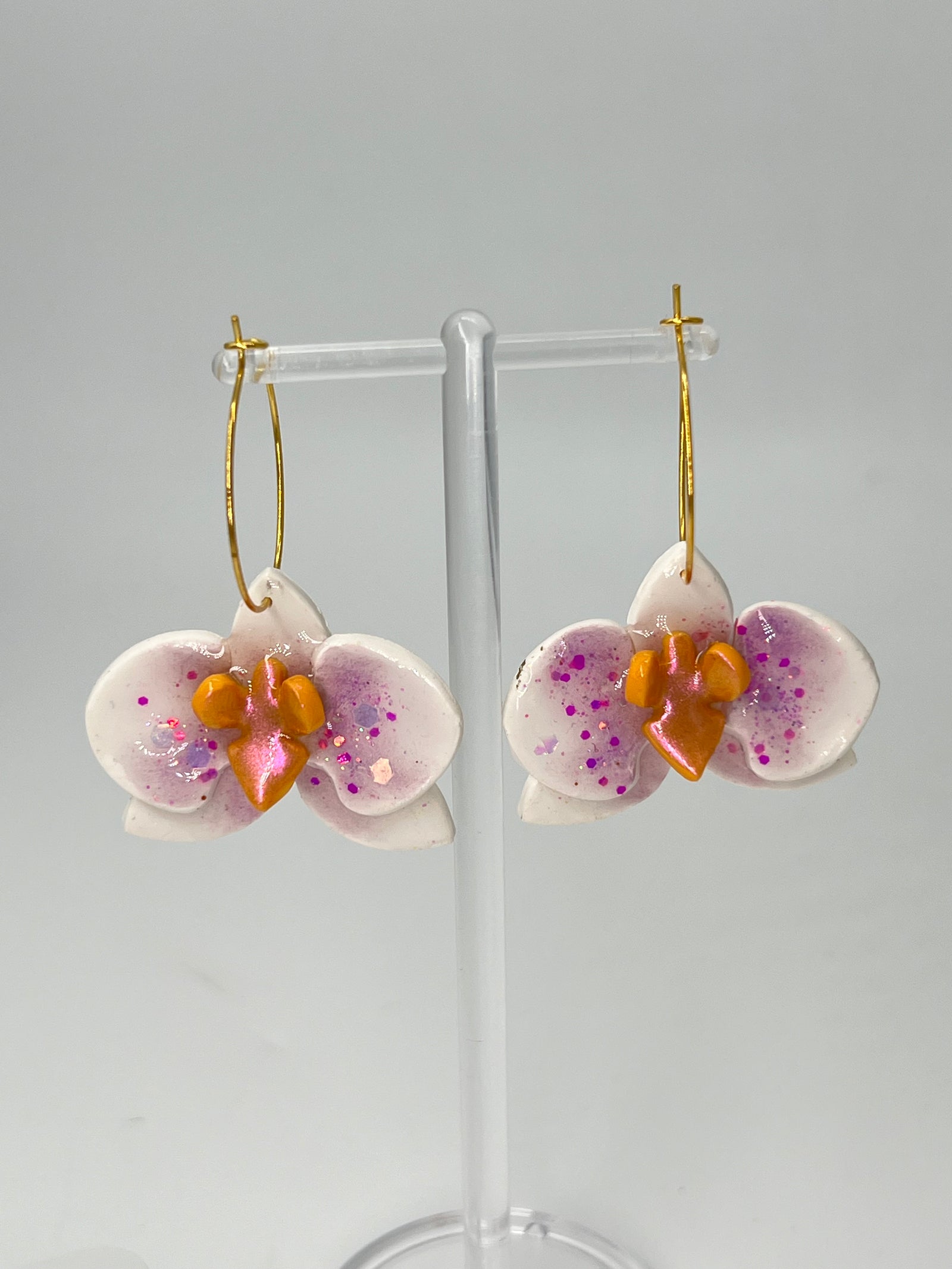 Orchid Dangle Earrings - Purple & Orange