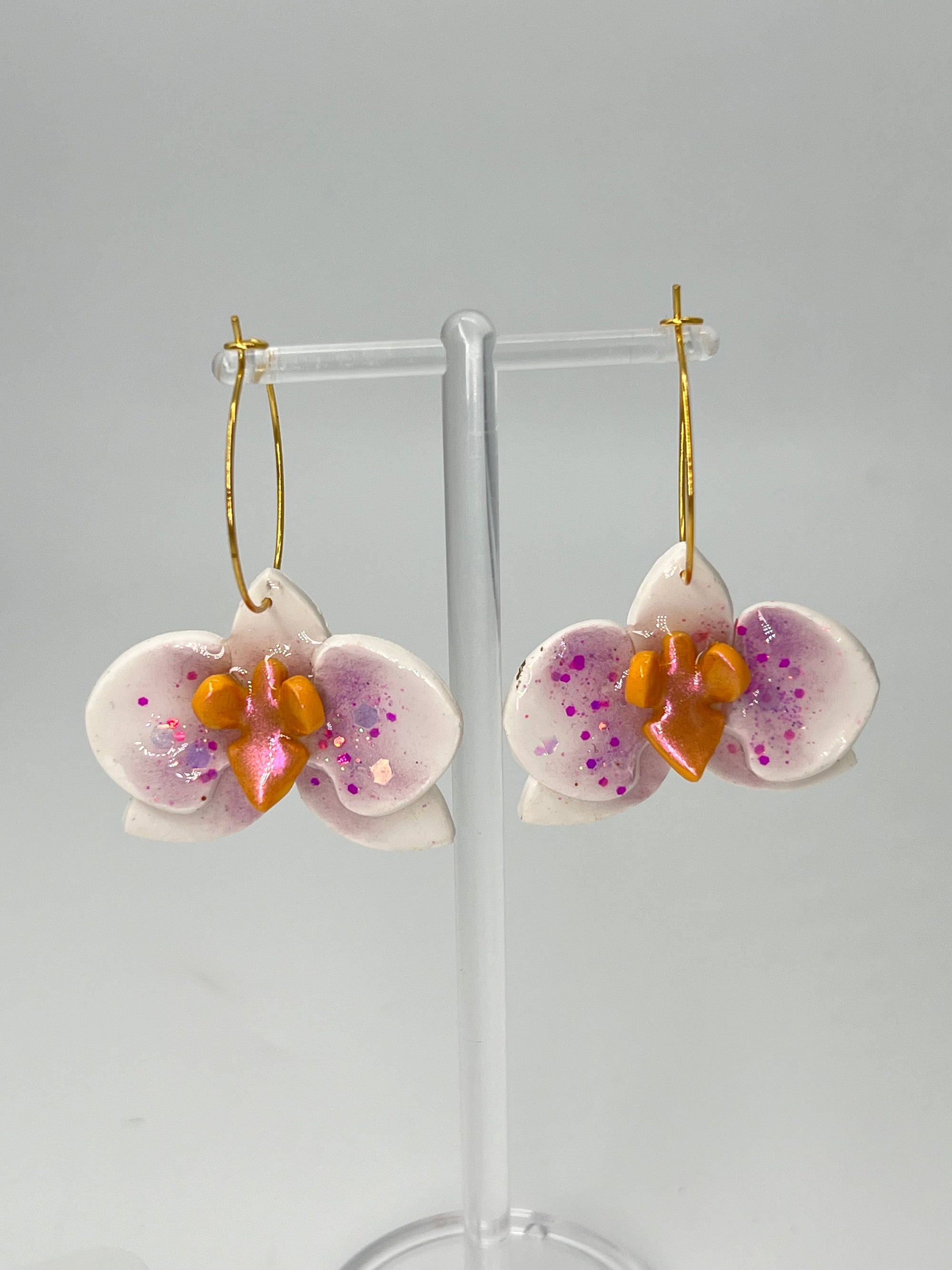 Orchid Dangle Earrings - Purple & Orange