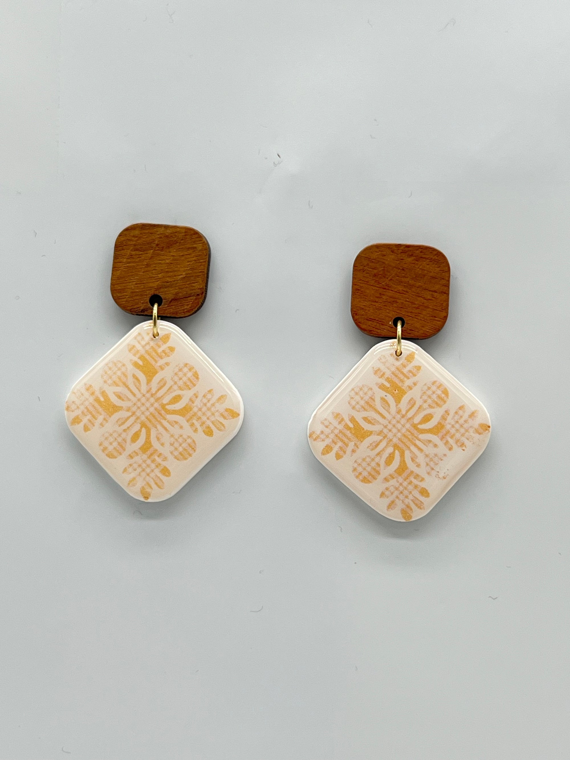 Quilt Earrings - Light Orange