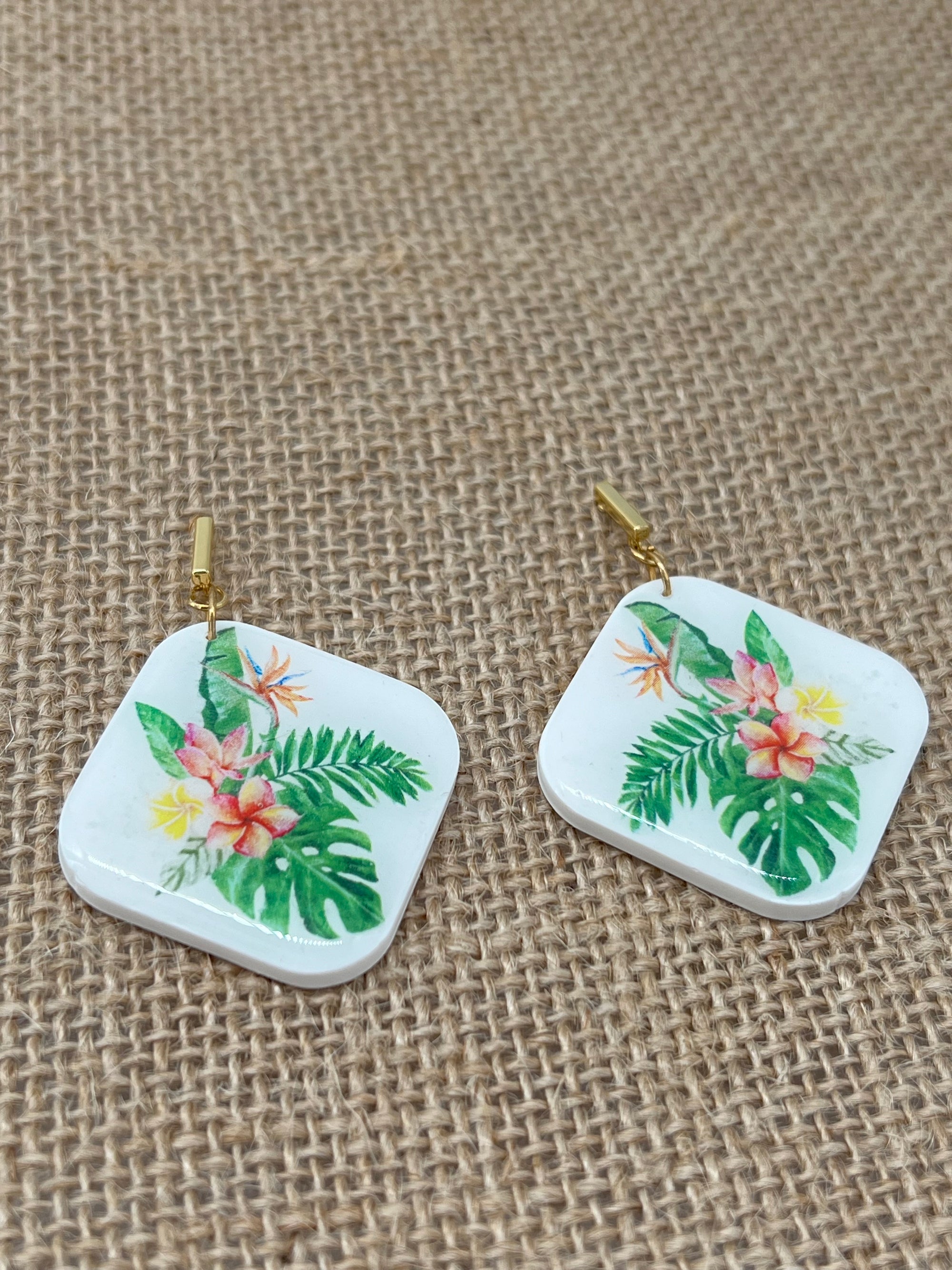 Resin Tropical Flowers Earrings