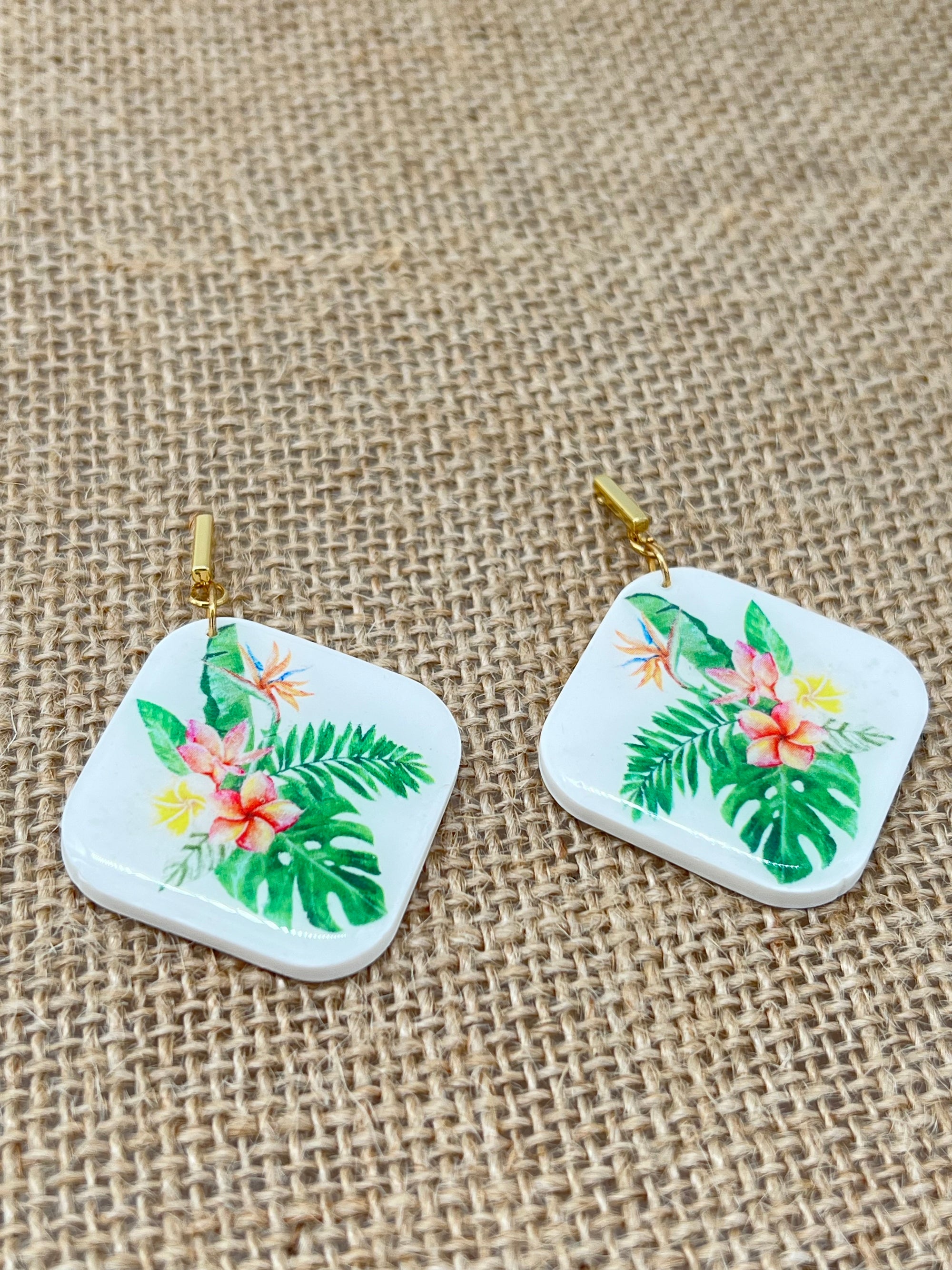 Resin Tropical Flowers Earrings