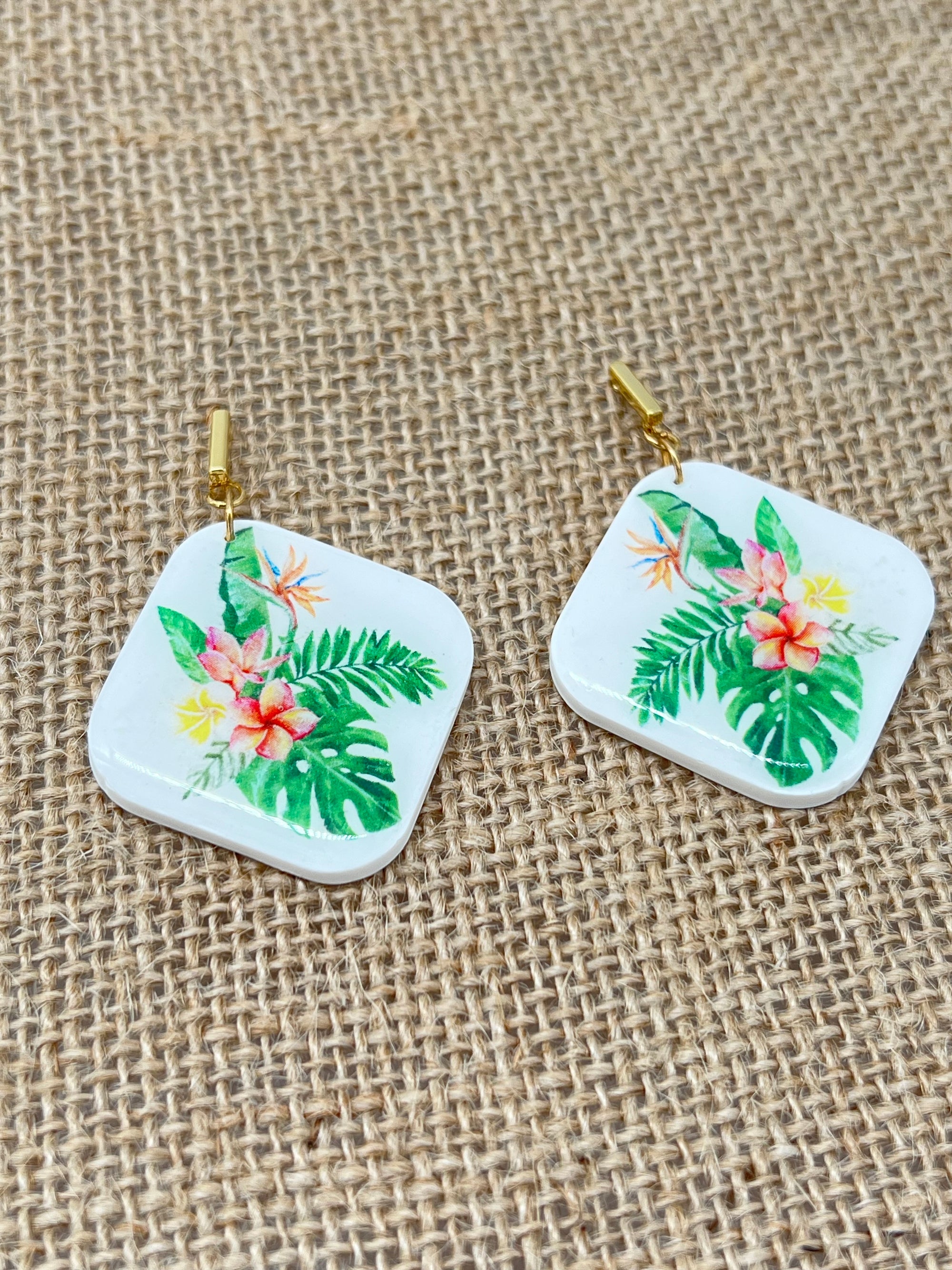 Resin Tropical Flowers Earrings