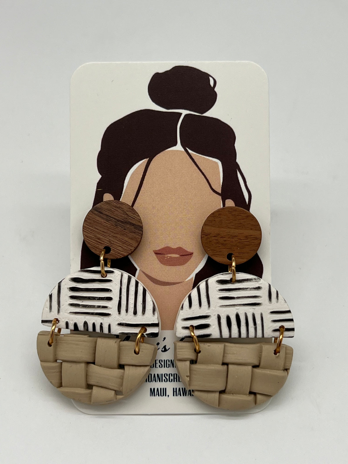 Stripes &amp; Lauhala Earrings