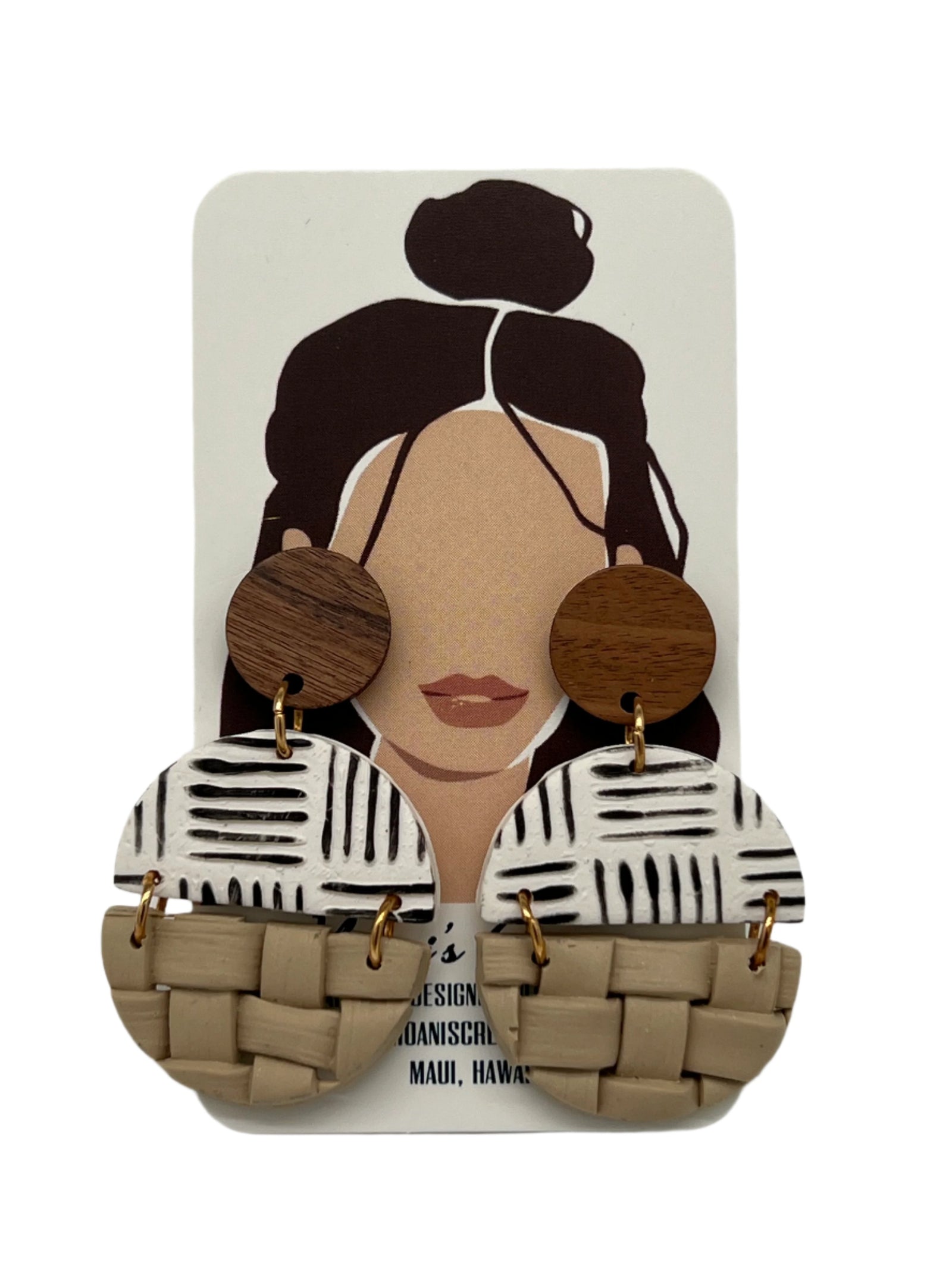 Stripes & Lauhala Earrings