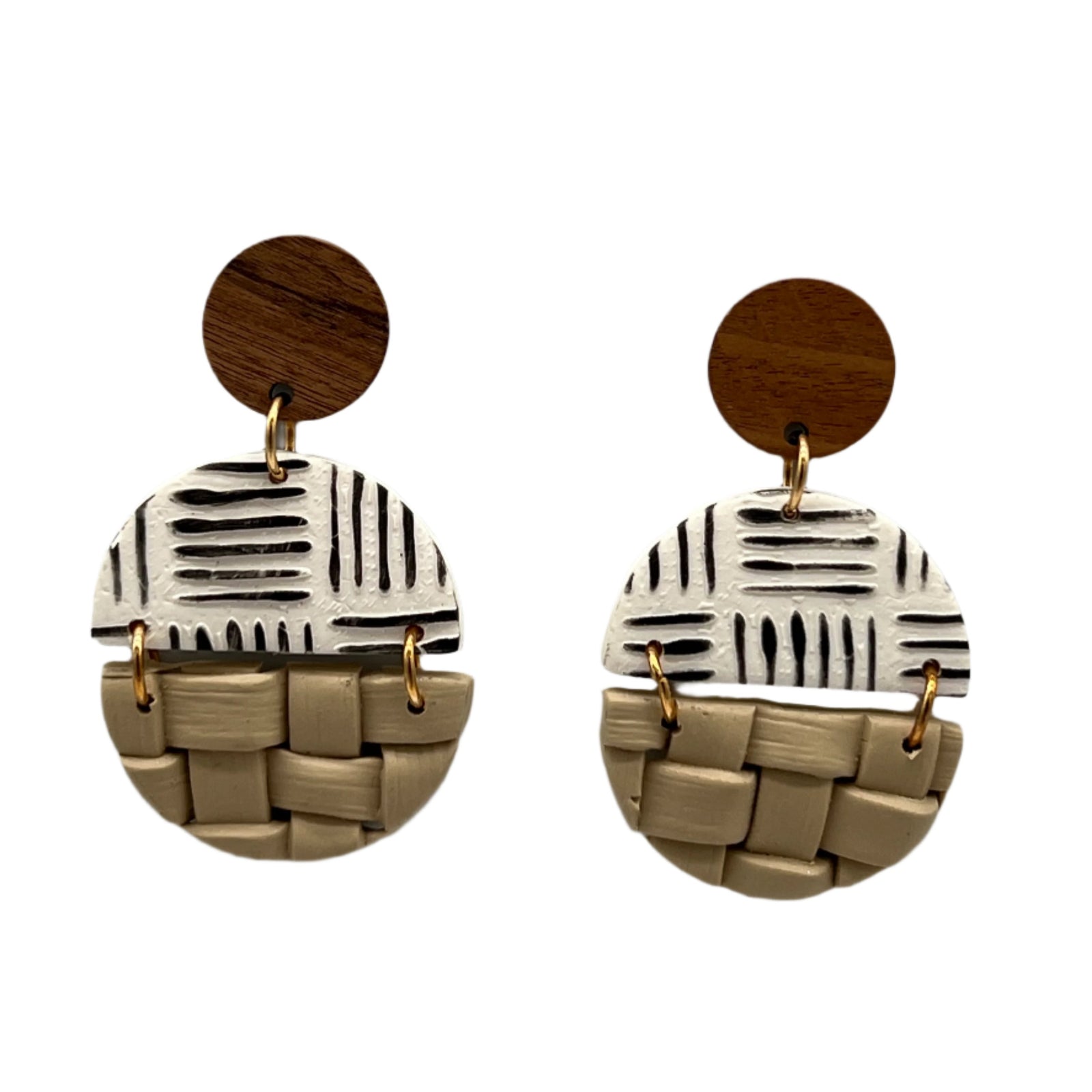 Stripes & Lauhala Earrings