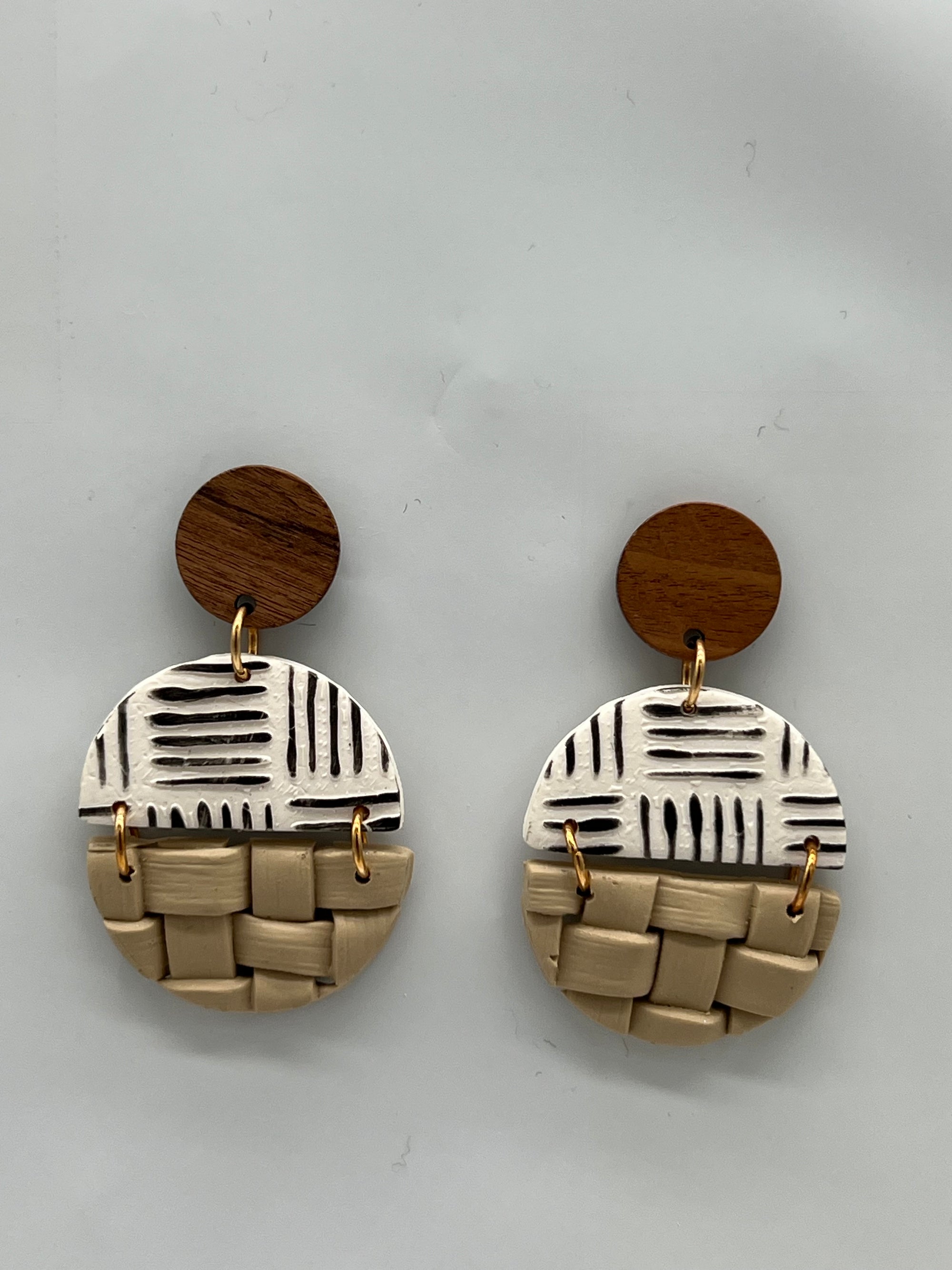 Stripes & Lauhala Earrings