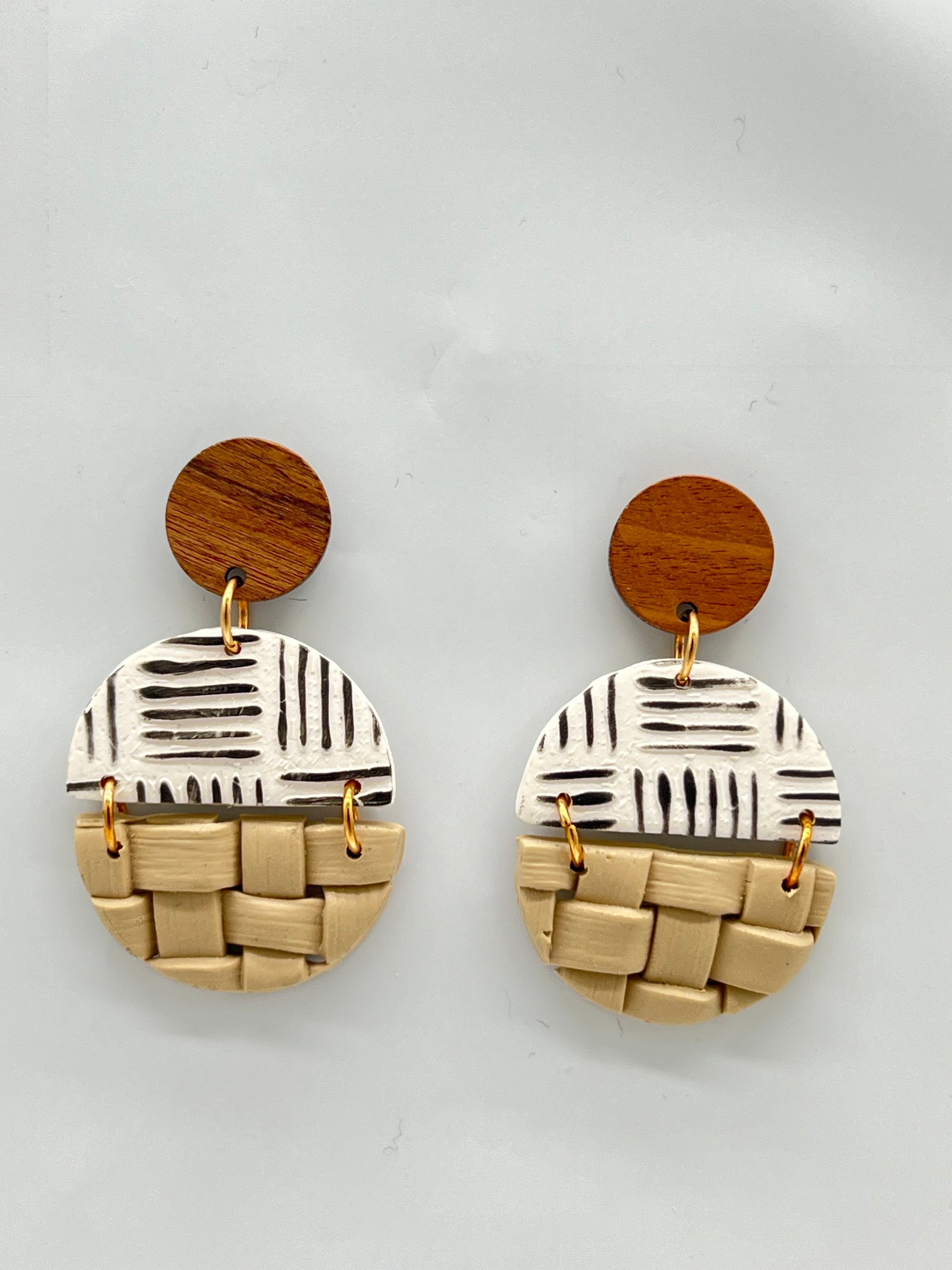 Stripes & Lauhala Earrings