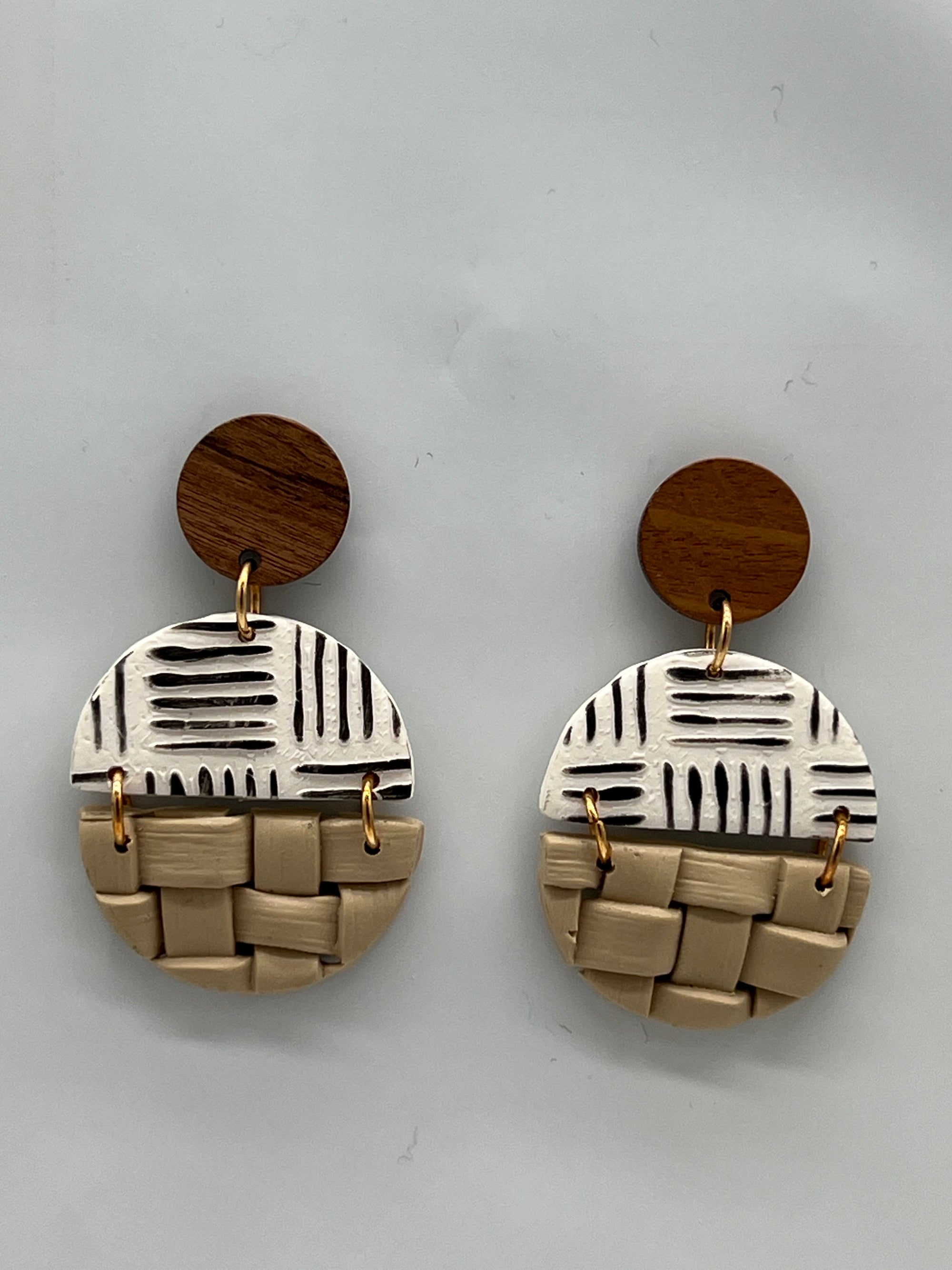 Stripes & Lauhala Earrings