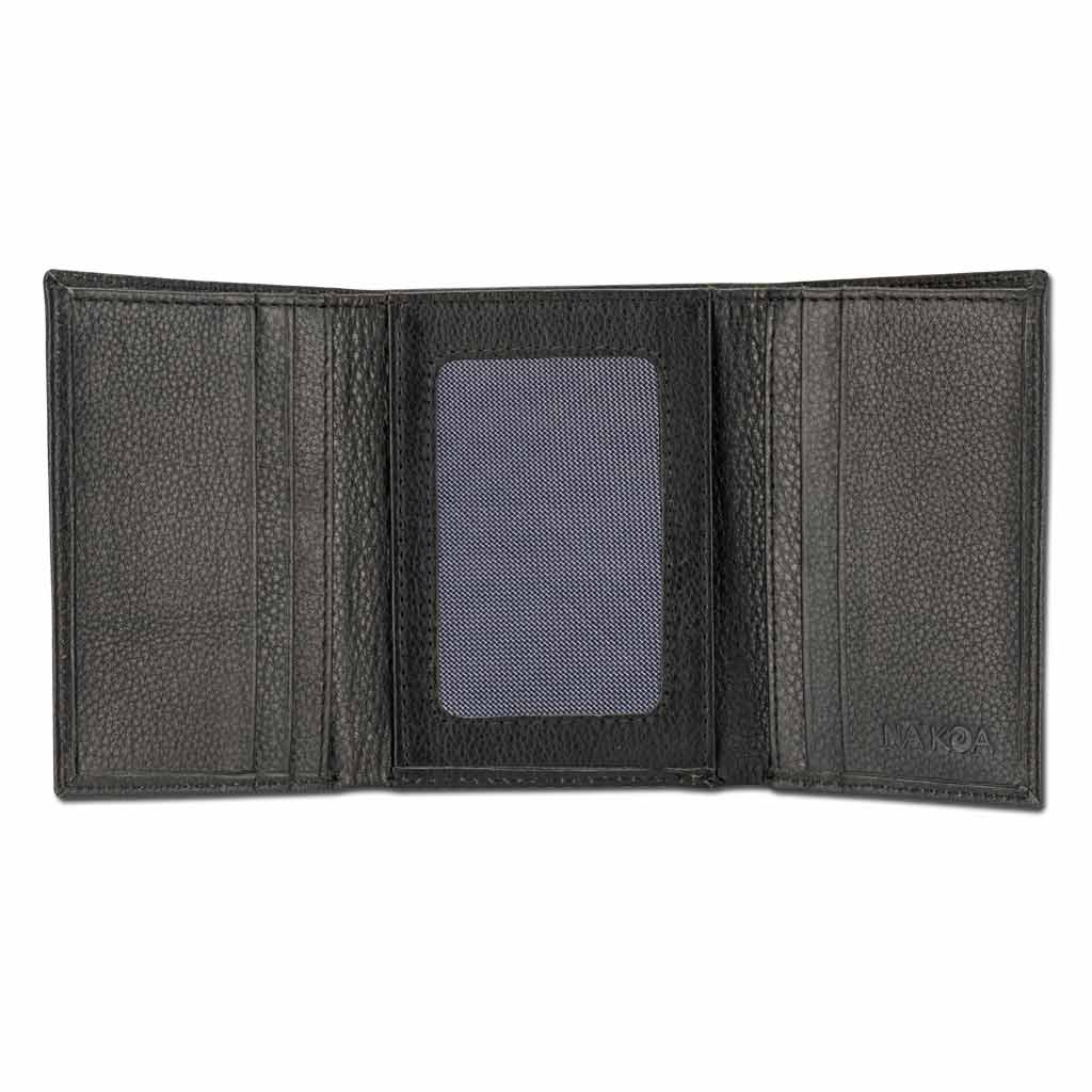 Pop-Up Mākeke - Na Koa -  Polynesian Tattoo Trifold Leather Wallet - Black & Red - Open