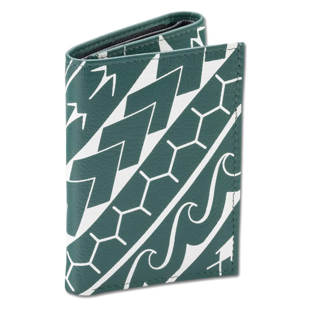 Pop-Up Mākeke - Na Koa - Polynesian Tattoo Trifold Leather Wallet - Green