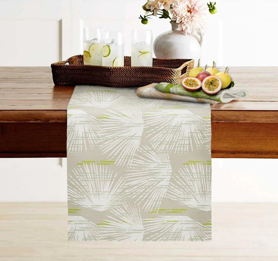 Pop-Up Mākeke - Noho Home- Loulu Polyester Table Runner - Ivory & Beige - In Use