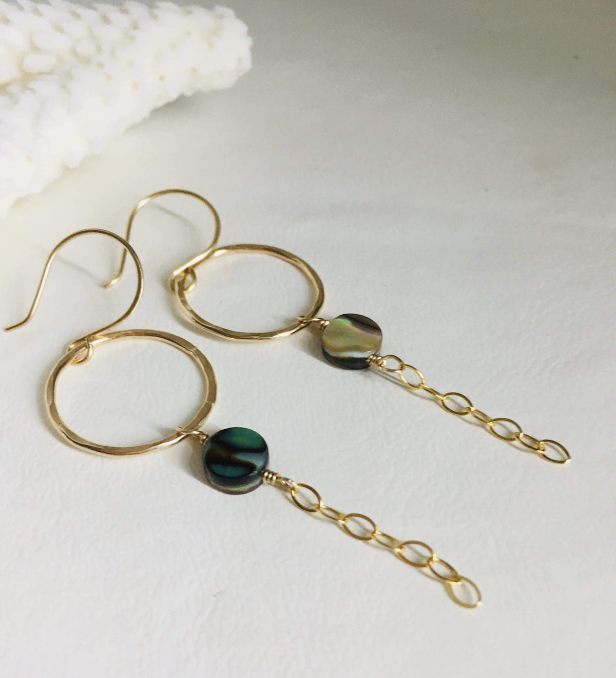 Pop-Up Mākeke - Nola Studio + Boutique - Gold Filled Abalone Hoop Earrings - Laying Flat