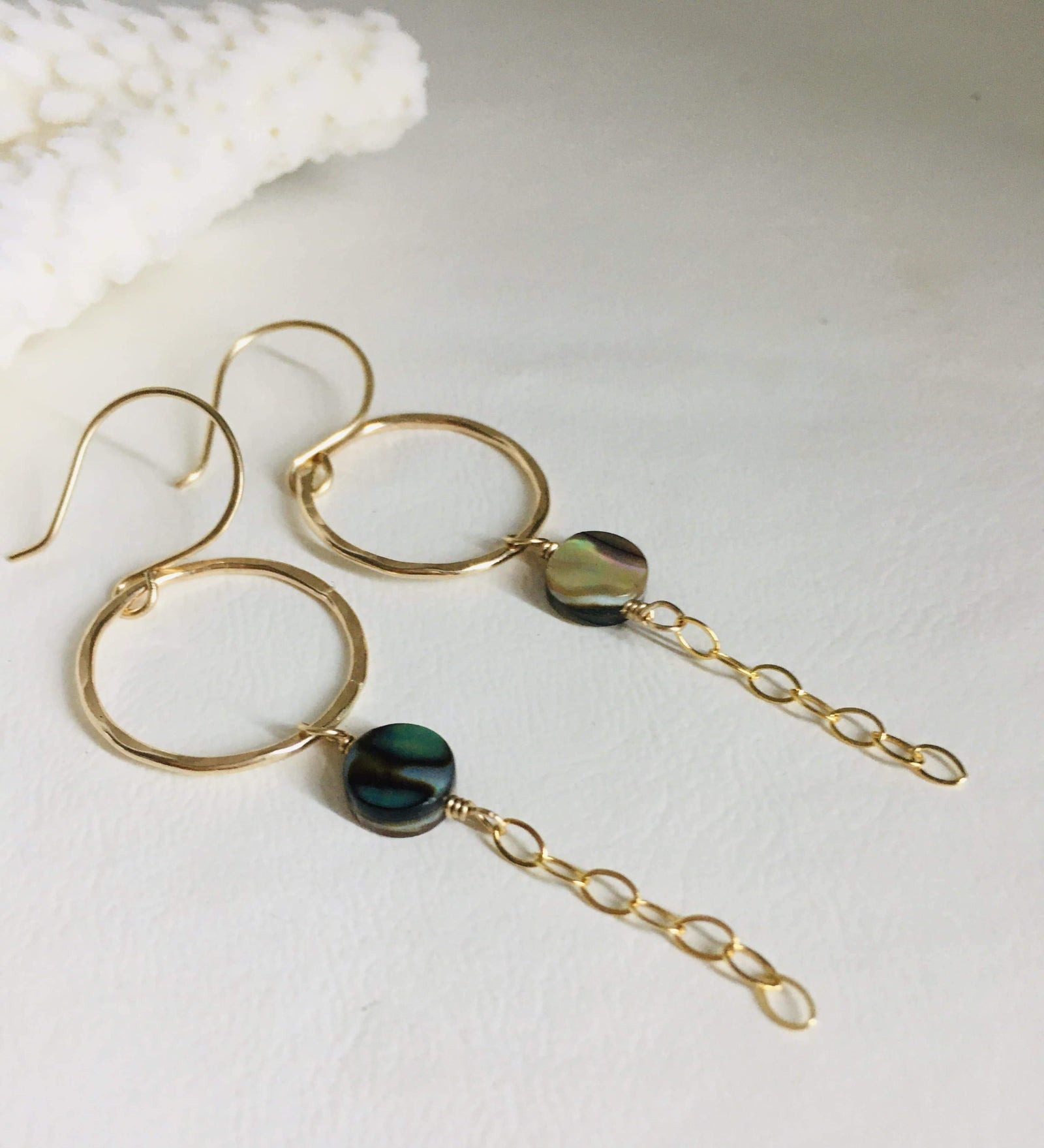 Pop-Up Mākeke - Nola Studio + Boutique - Gold Filled Abalone Hoop Earrings - Laying Flat