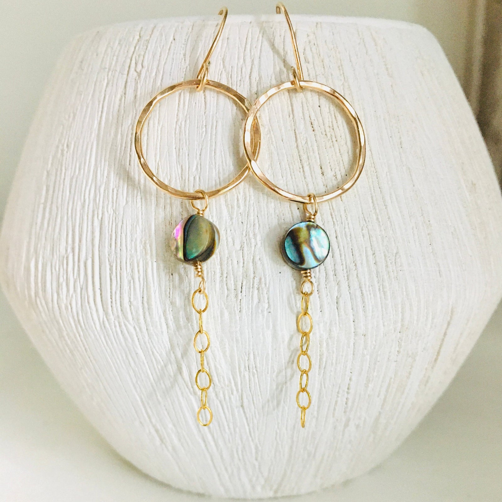 Pop-Up Mākeke - Nola Studio + Boutique - Gold Filled Abalone Hoop Earrings