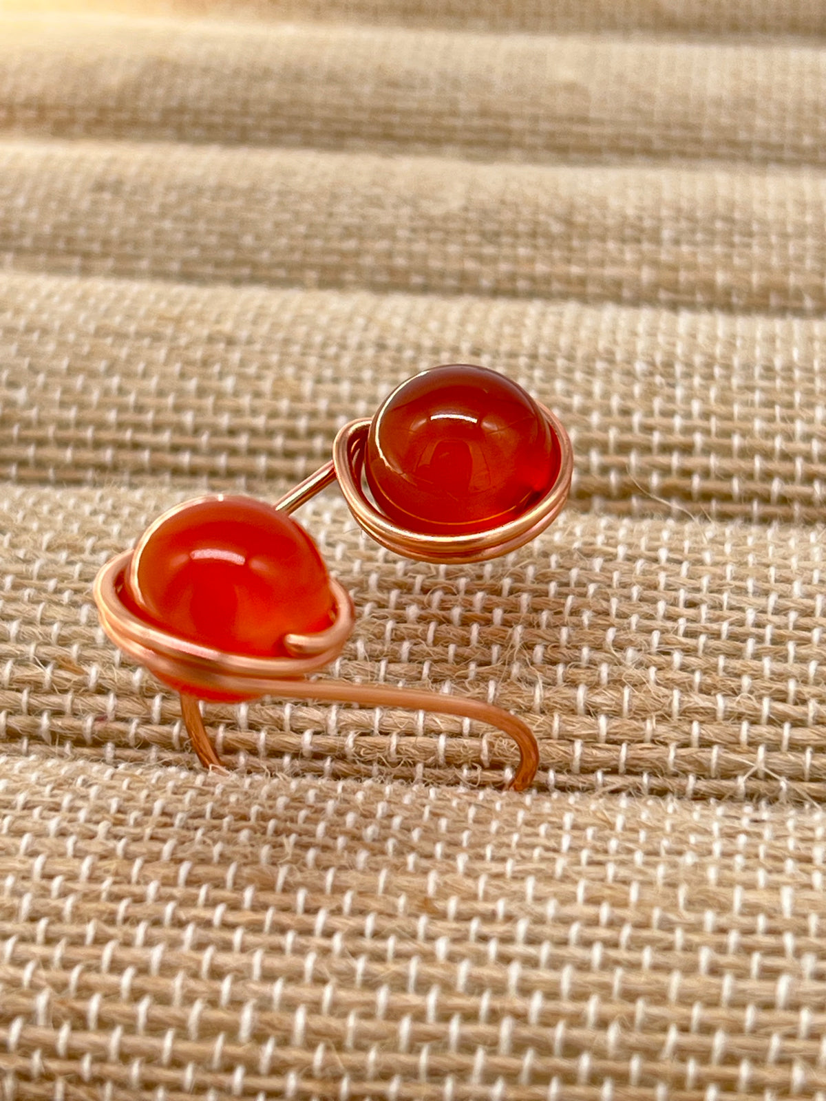 Adjustable Custom Wirework Gemstone Ring - Carnelian