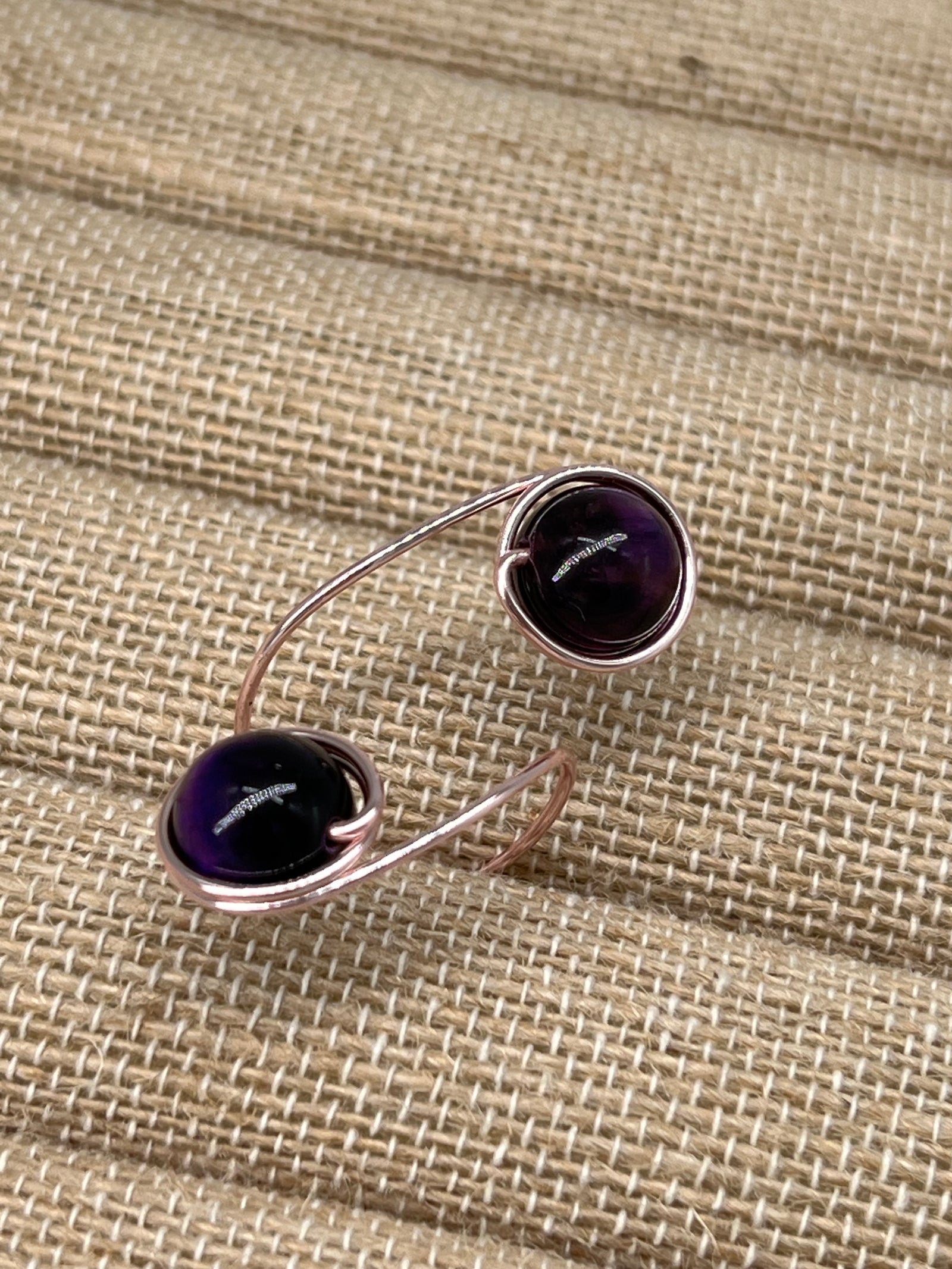 Adjustable Custom Wirework Gemstone Ring - Tigers Eye - Purple