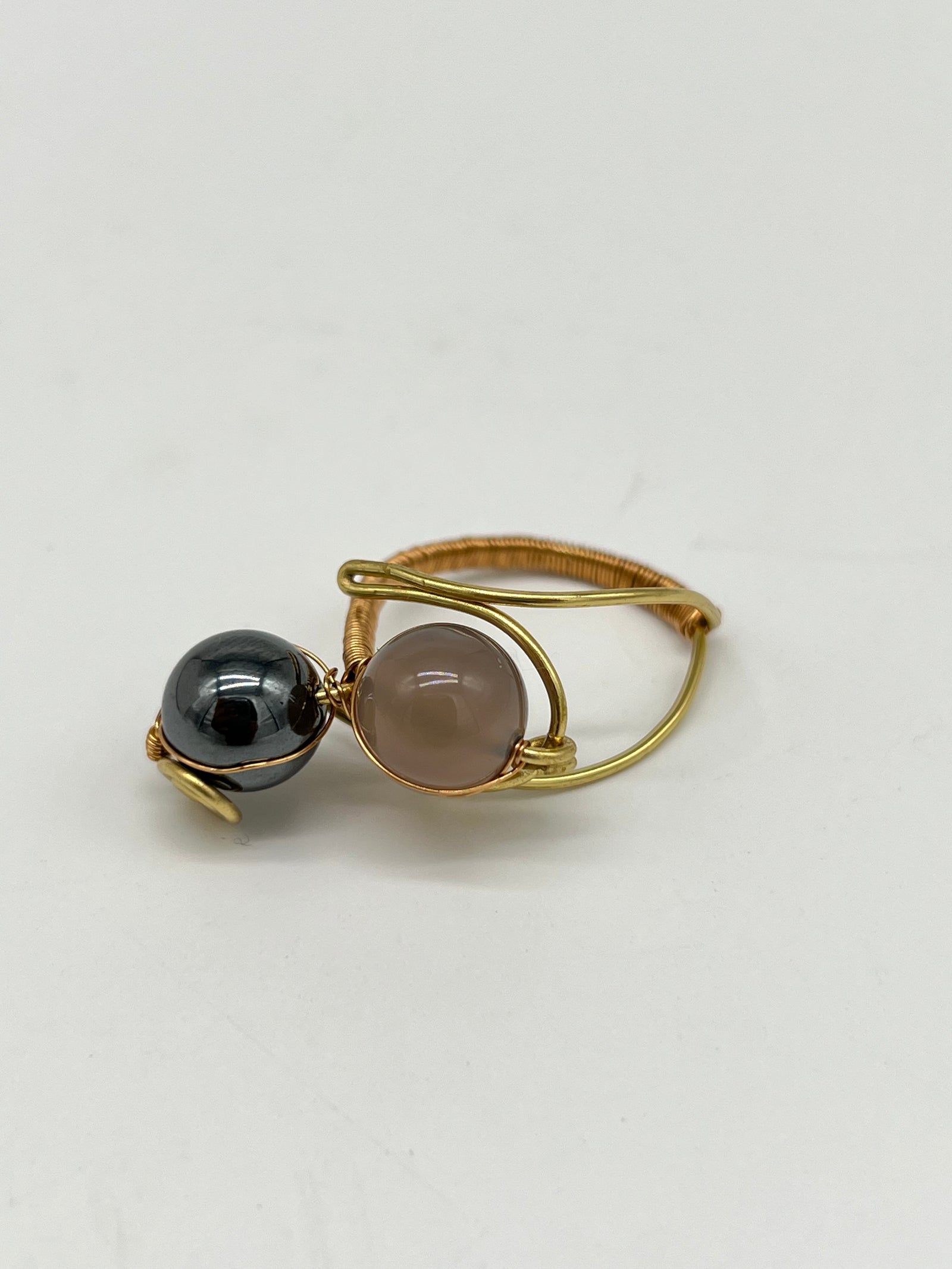 Gemstone Wirework Rings - Hematite & Smokey Grey Quartz