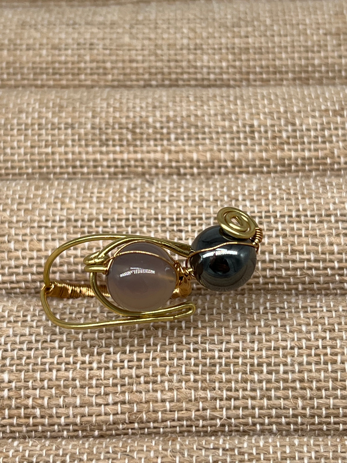 Gemstone Wirework Rings - Hematite & Smokey Grey Quartz