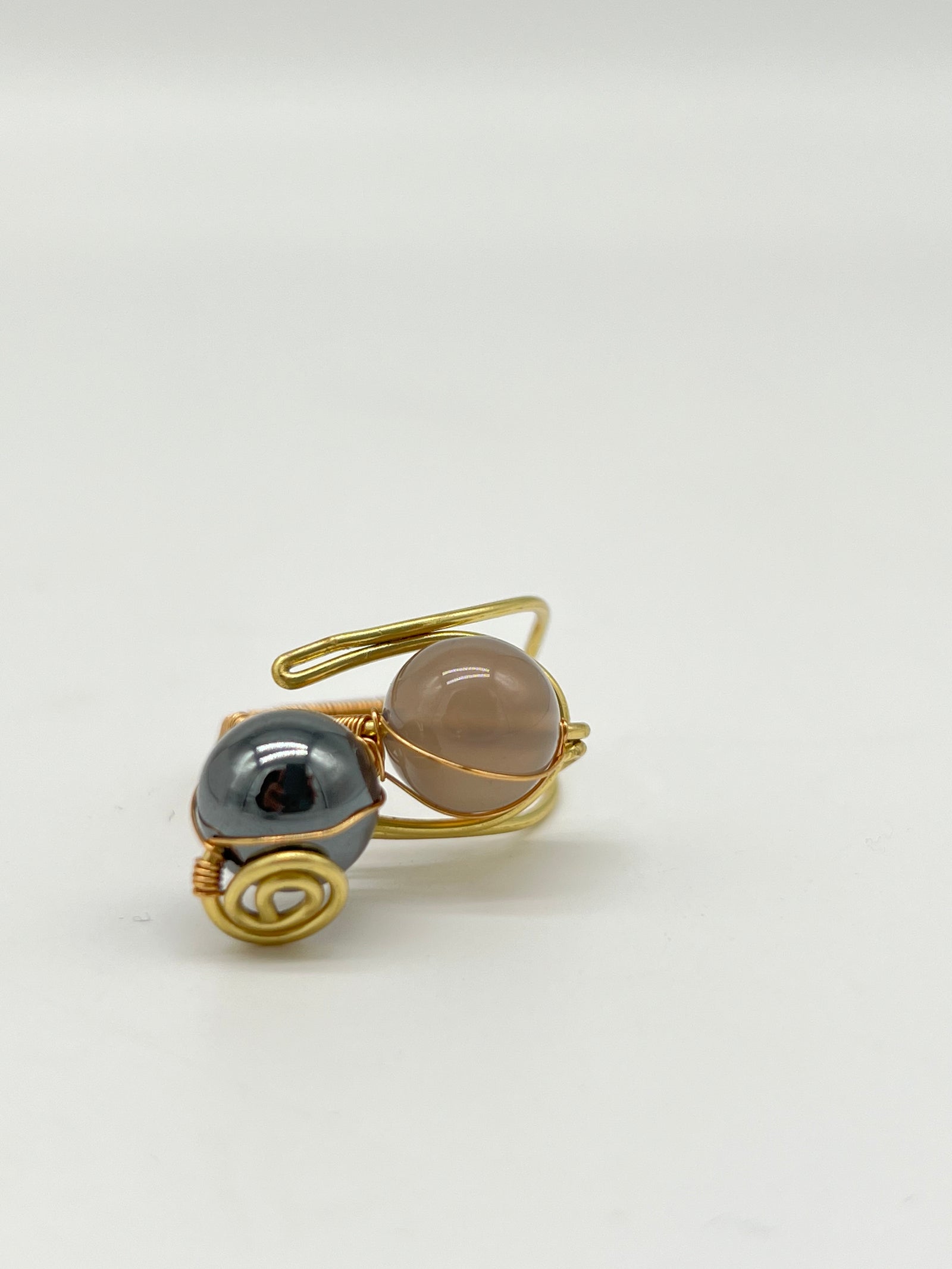 Gemstone Wirework Rings - Hematite & Smokey Grey Quartz