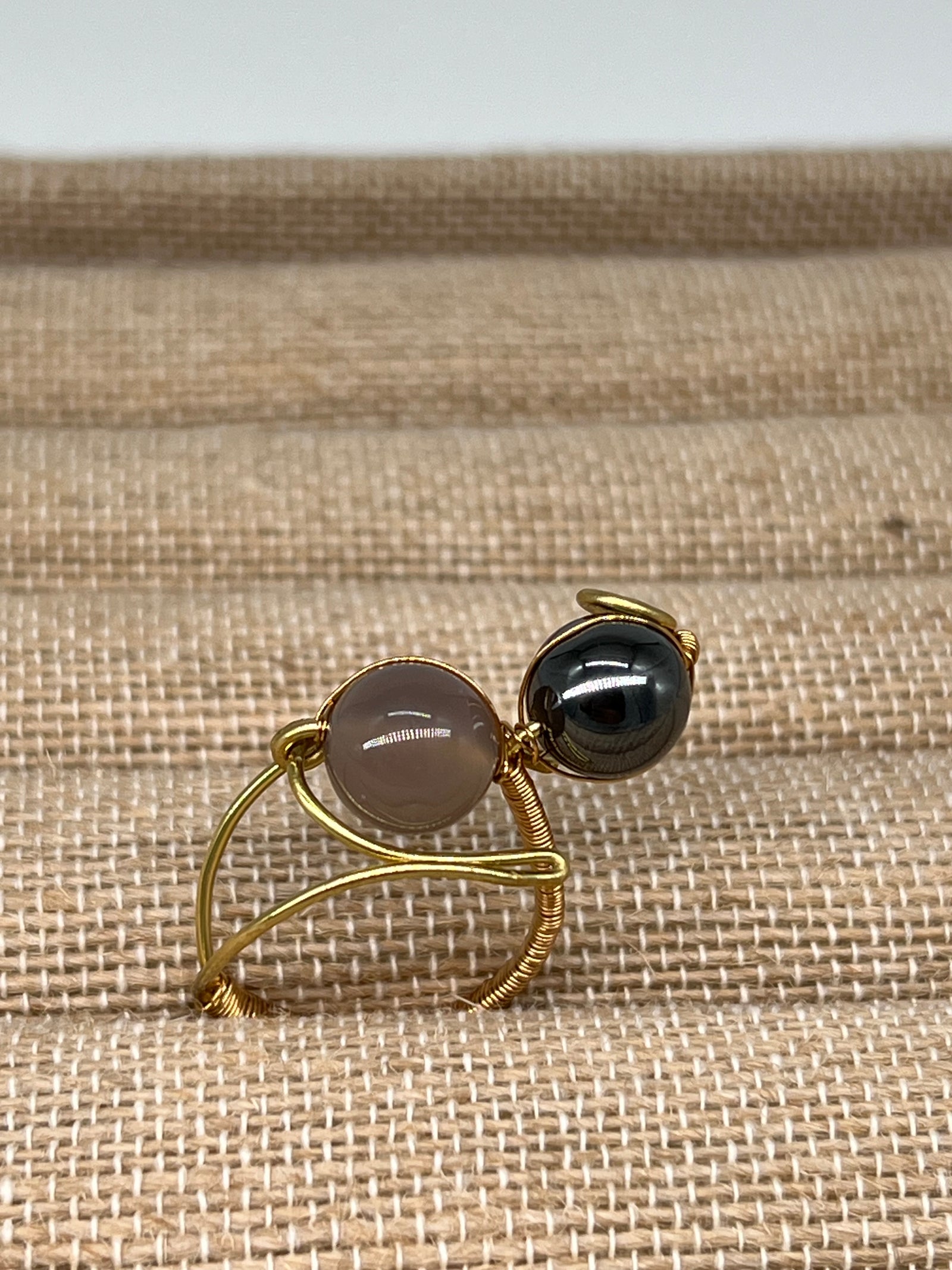 Gemstone Wirework Rings - Hematite & Smokey Grey Quartz