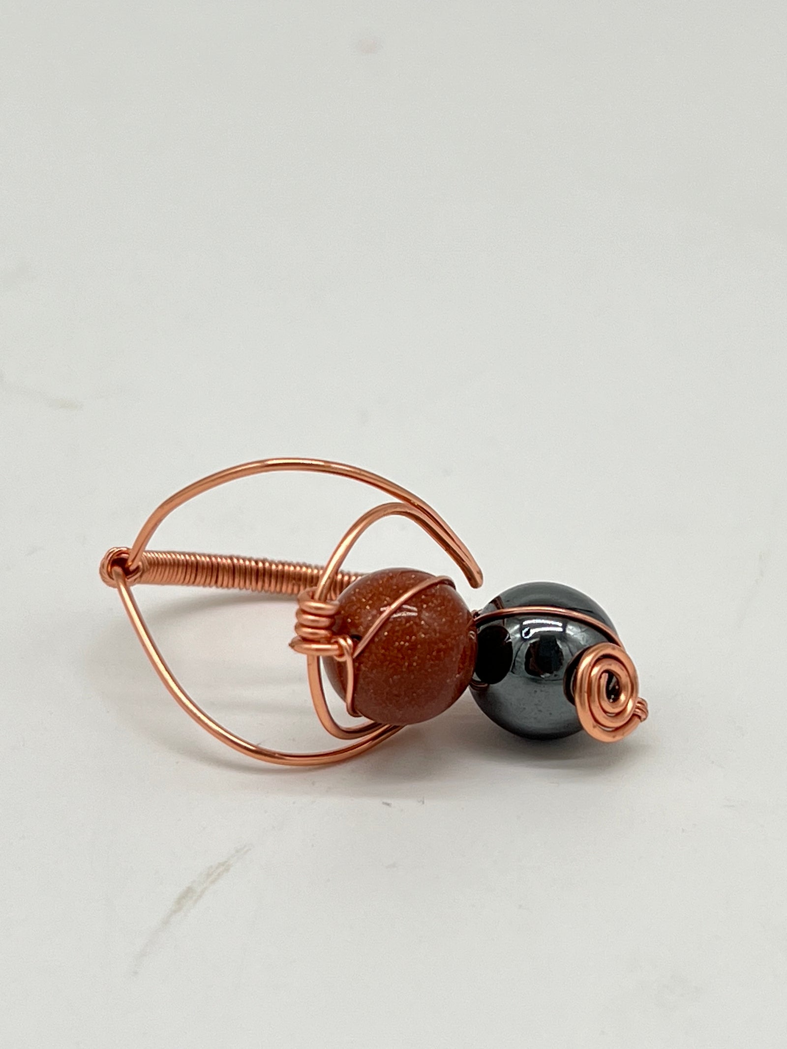 Gemstone Wirework Ring - Sunstone & Hematite