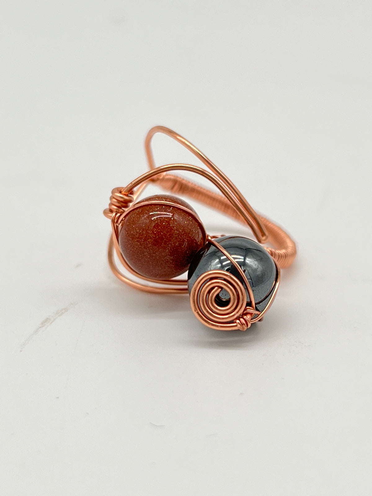 Gemstone Wirework Ring - Sunstone & Hematite