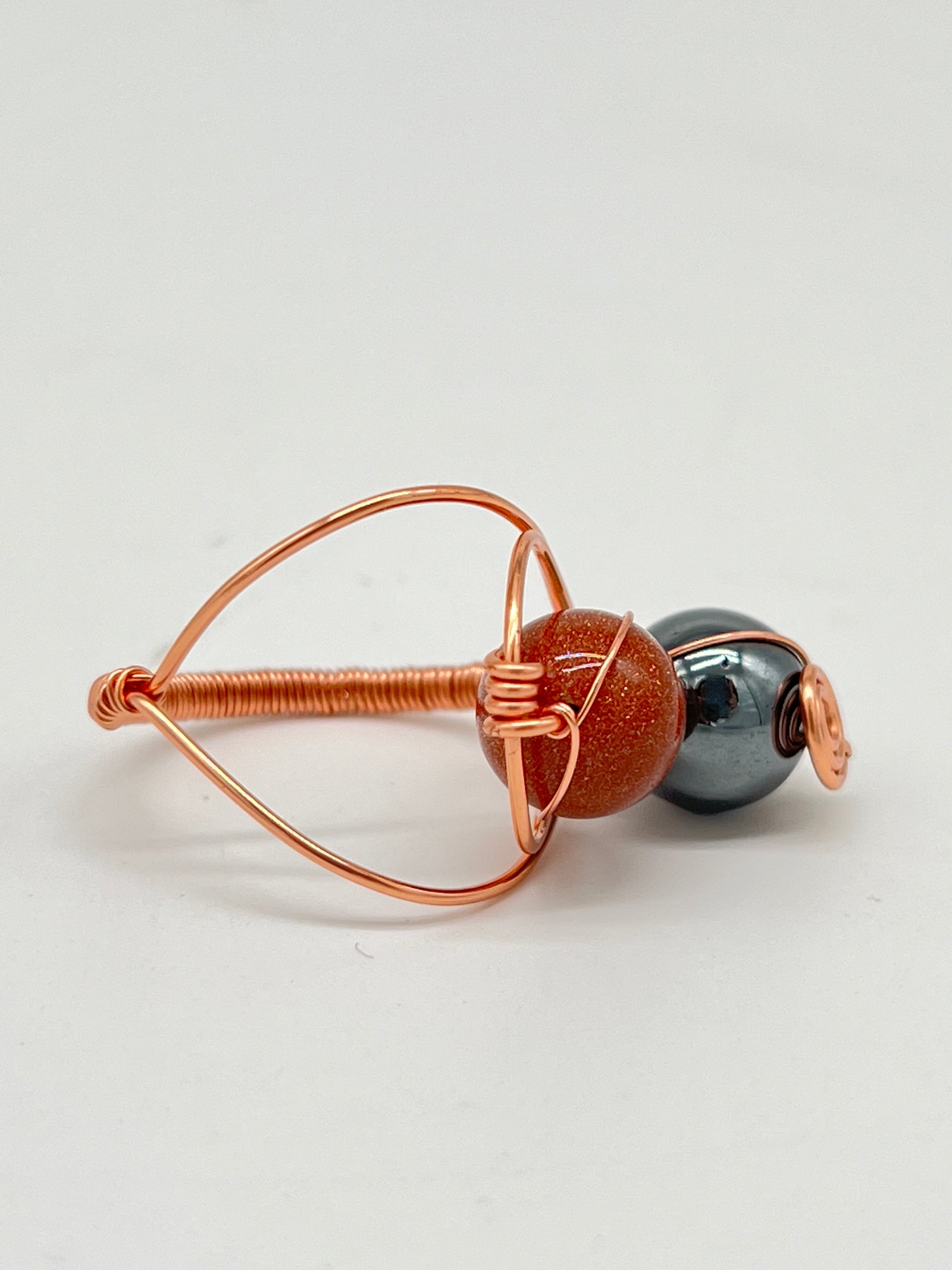Gemstone Wirework Ring - Sunstone & Hematite