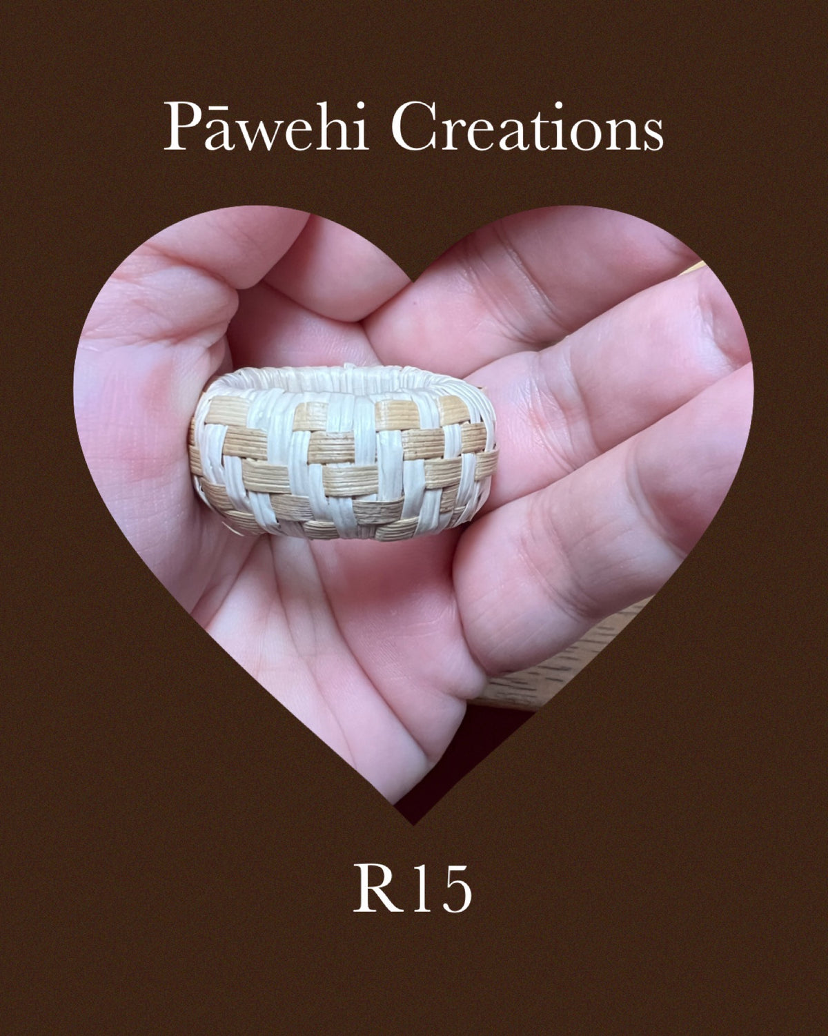 Pop-Up Mākeke - Pawehi Creations - Lauhala w Rito Barrel Ring - Style #15 - Front View