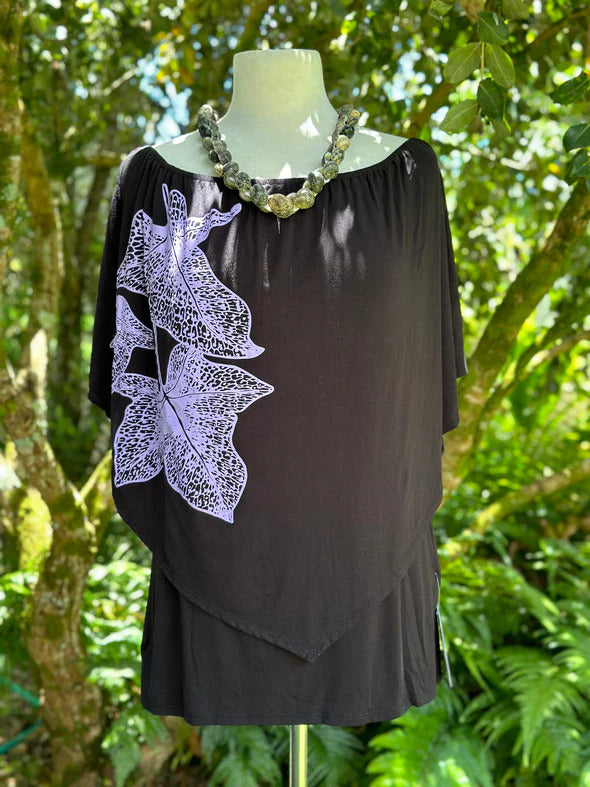 Pop-Up Mākeke - Puahina - Black 4-Way Welo Top - Lavender Peʻahi - Front View