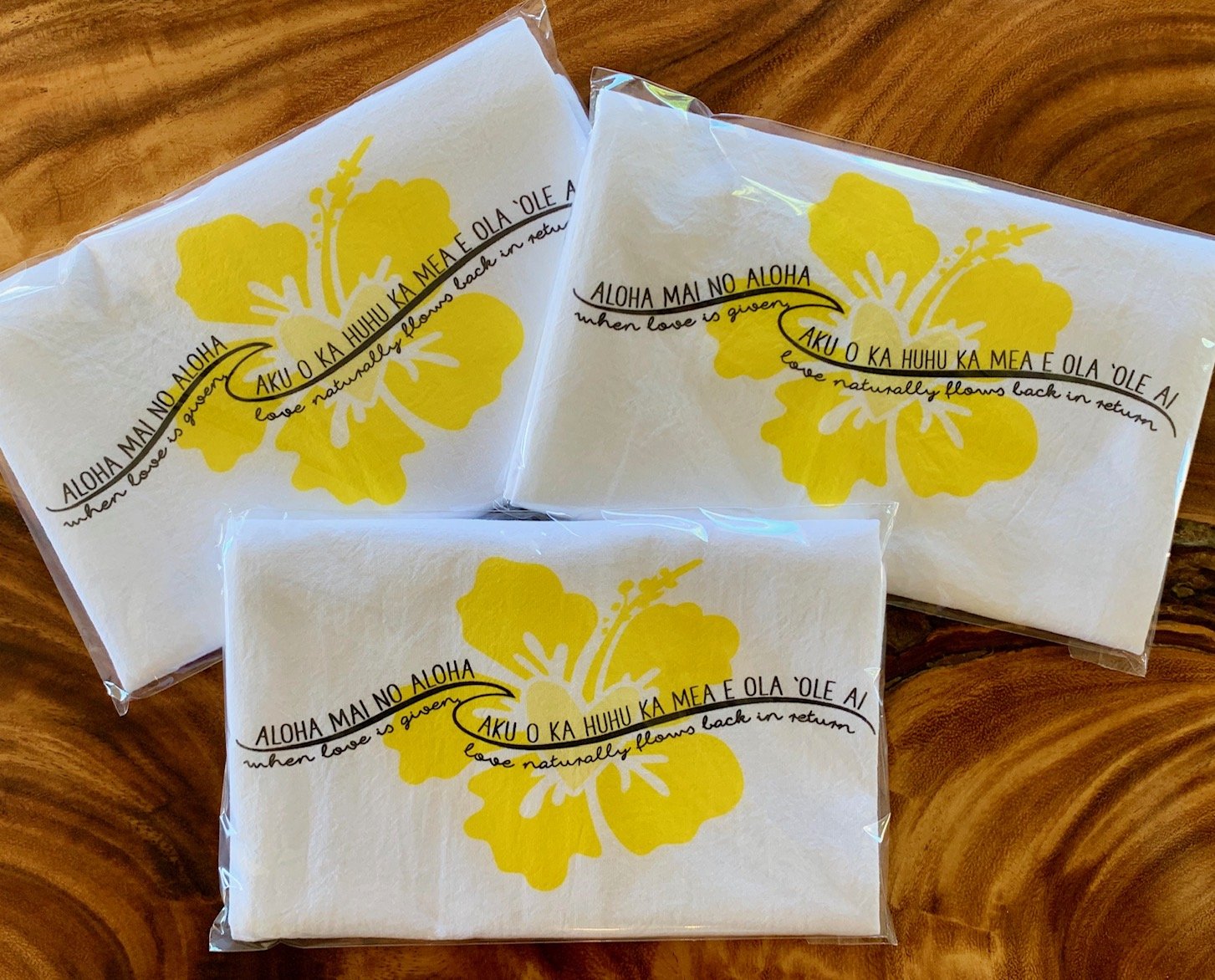 Pop-Up Mākeke - Sal Terrae - Flour Sack Kitchen Towel - Love Returns - Yellow Hibiscus - Folded