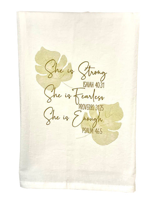 Pop-Up Mākeke - Sal Terrae - Flour Sack Kitchen Towel - She is Strong - Green Leaves