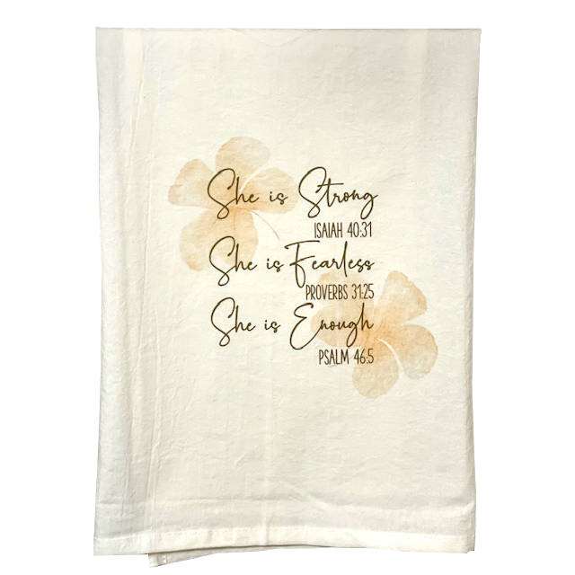 Pop-Up Mākeke - Sal Terrae - Flour Sack Kitchen Towel - She is Strong - Pink Flowers