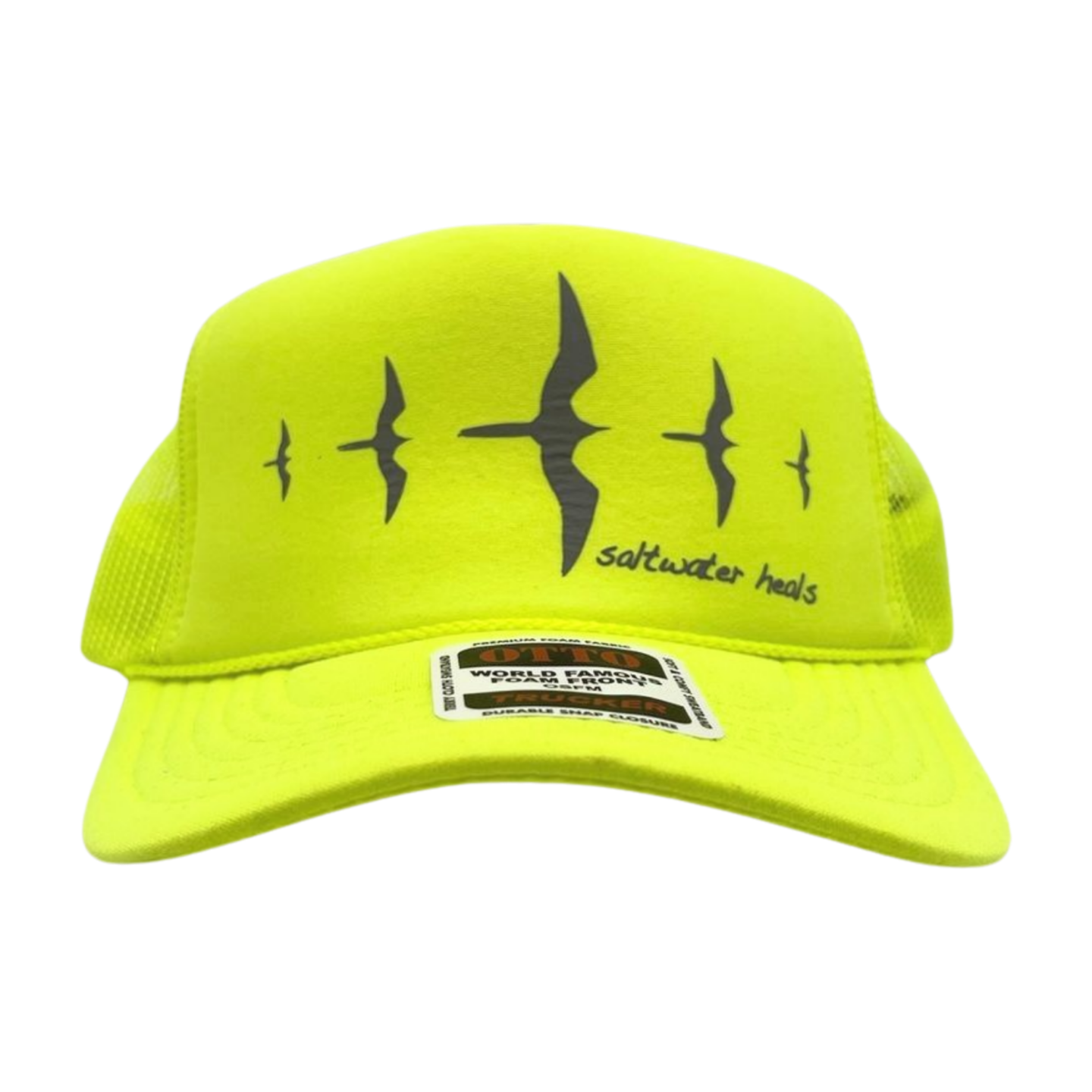 Five 'Iwa Trucker Hat - Grey on Neon Yellow