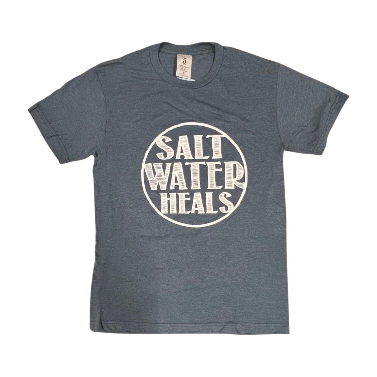 Pop-Up Mākeke - Saltwater Heals - Men&#39;s SWH Circle Logo Short Sleeve T-Shirt - Slate Blue