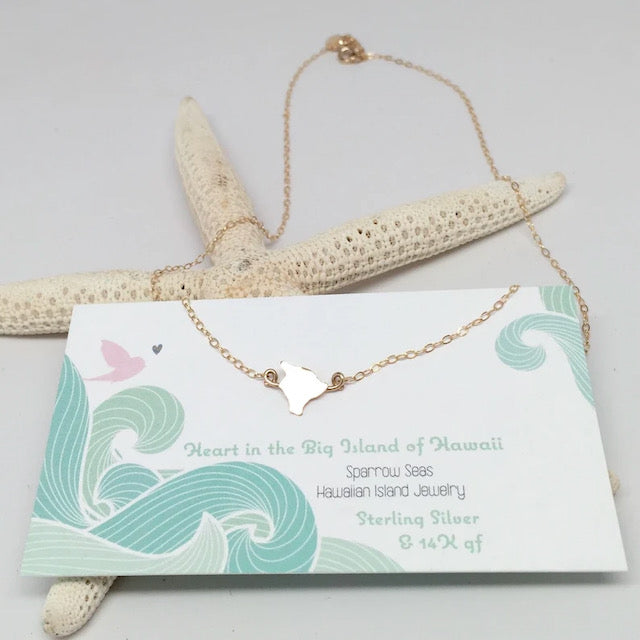 Pop-Up Mākeke - Sparrow Seas - Dainty Big Island of Hawaii Necklace - Sterling Silver