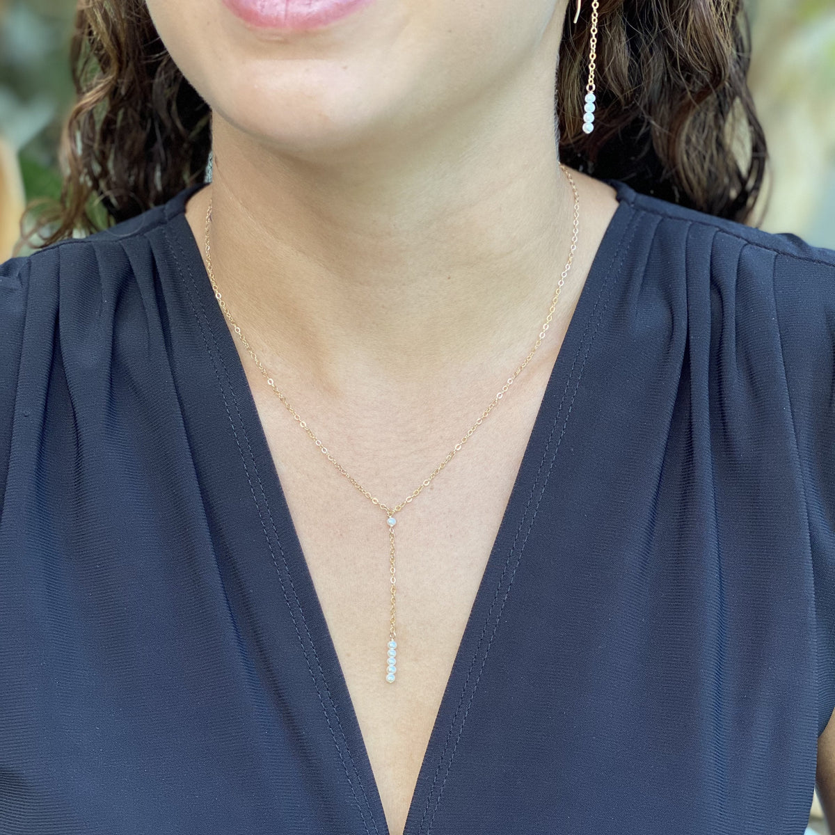 Pop-Up Mākeke - Stacey Lee Designs - Sweet Pea Necklace in 14K Gold Fill - In Use