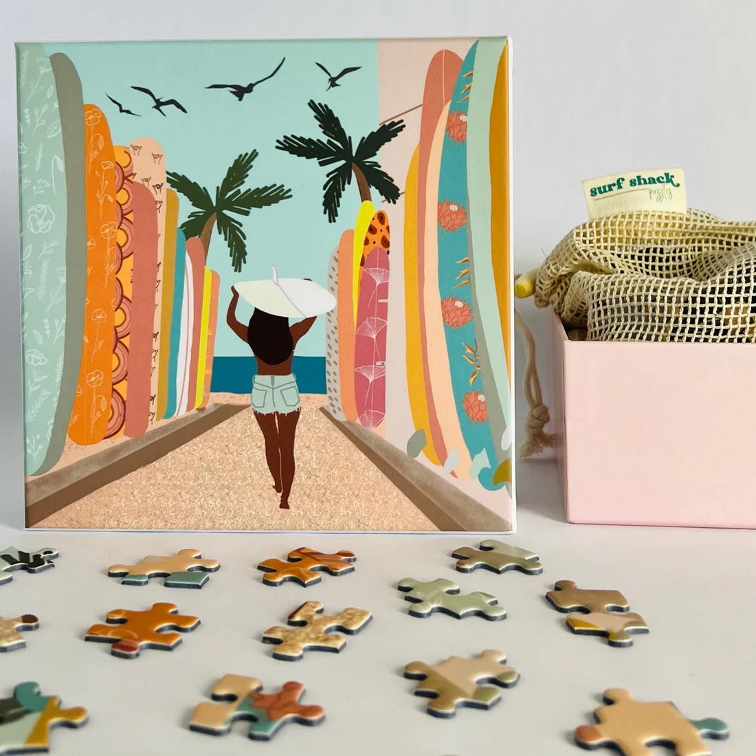 Pop-Up Mākeke - Surf Shack Puzzles - Duke's Lane by Kristine Pontecha 500-Piece Puzzle - In Progress