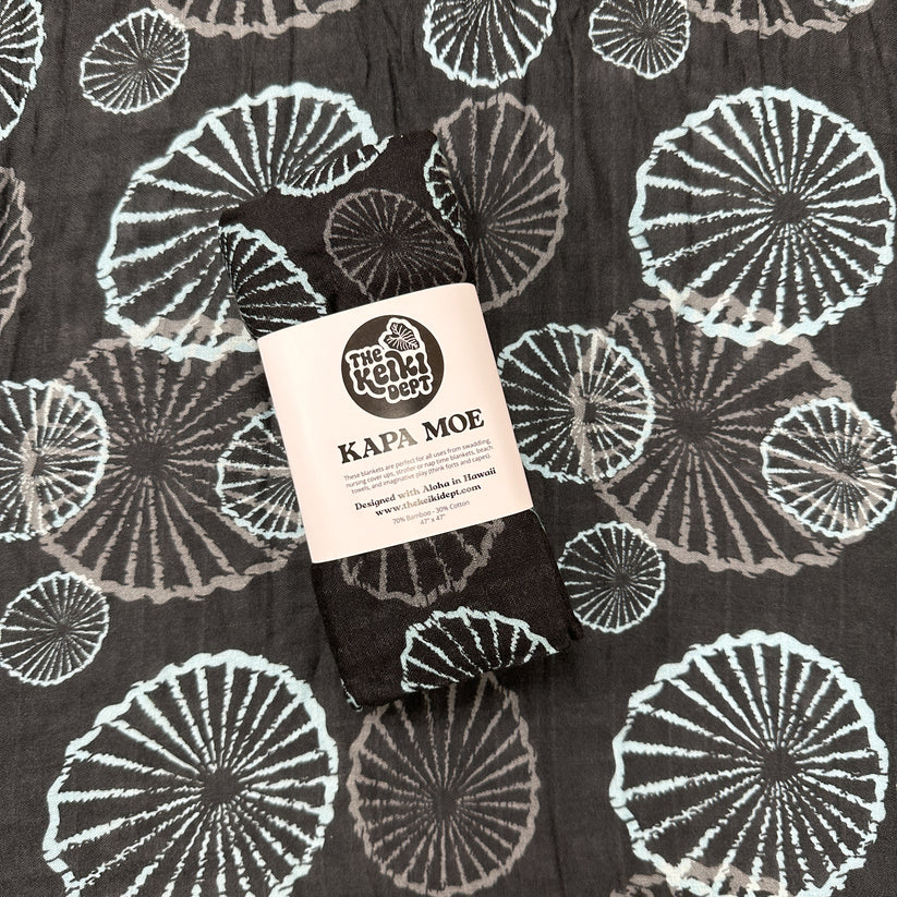 Pop-Up Mākeke - The Keiki Department - Bamboo Muslin Baby Swaddle Blanket - Black Opihi - Front View