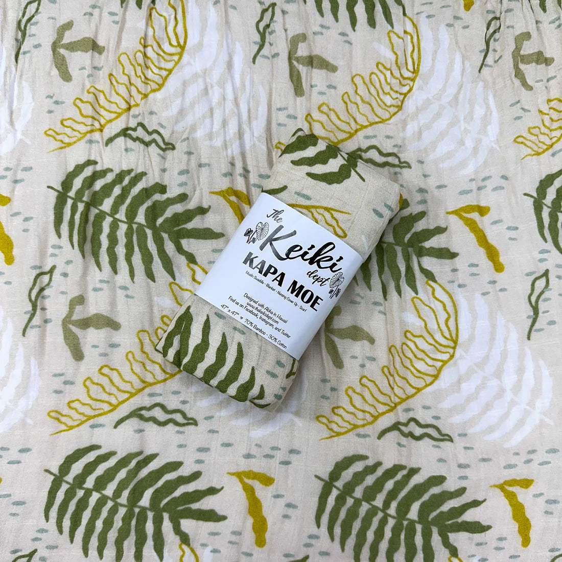 Pop-Up Mākeke - The Keiki Department - Bamboo Muslin Baby Swaddle Blanket - Hapuu Fern - Front View