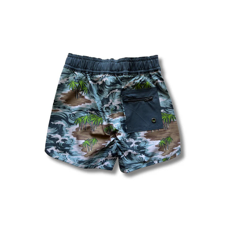 Pop-Up Mākeke - The Keiki Department - Camo Palms Eco-Friendly Boardshorts - Front View