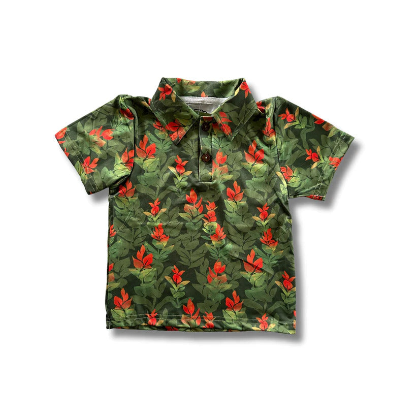 Pop-Up Mākeke - The Keiki Department - Kalei Toddler Athletic Polo Shirt - Green Liko Lehua