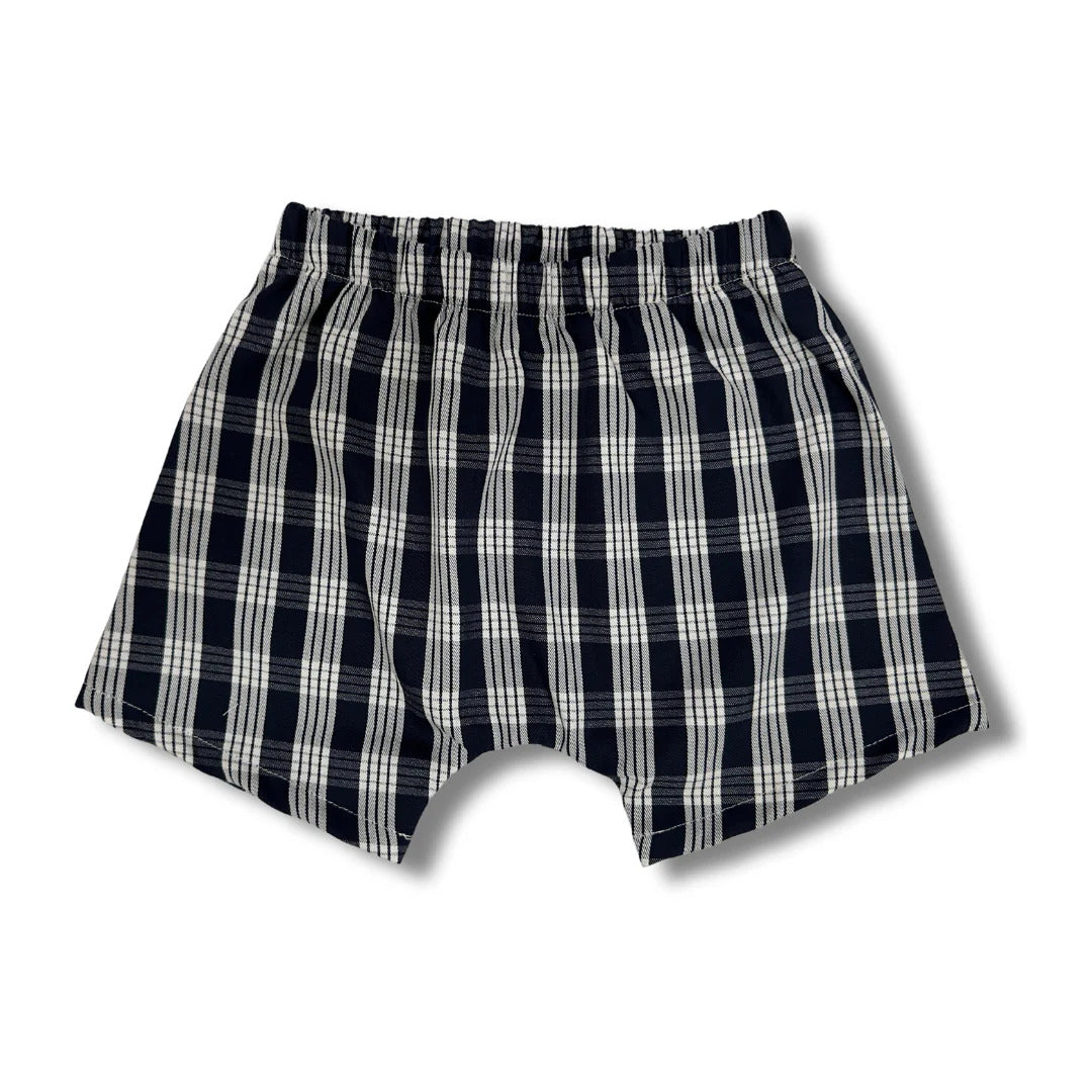 Pop-Up Mākeke - The Keiki Department - Palaka Harem Keiki Shorts - Navy Blue - Front View